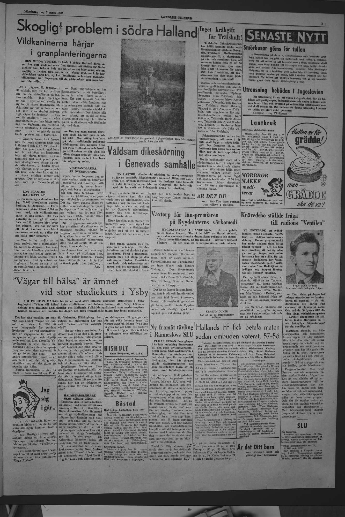 Laholms Tidning Måndag 3 mars 1958, sida 3