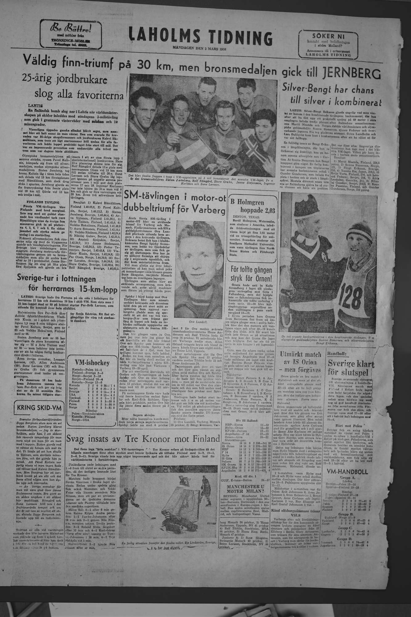 Laholms Tidning Måndag 3 mars 1958, sida 8