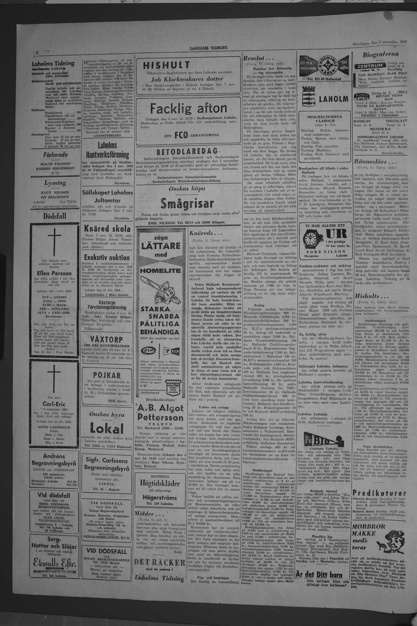 Laholms Tidning Måndag 3 november 1958, sida 2