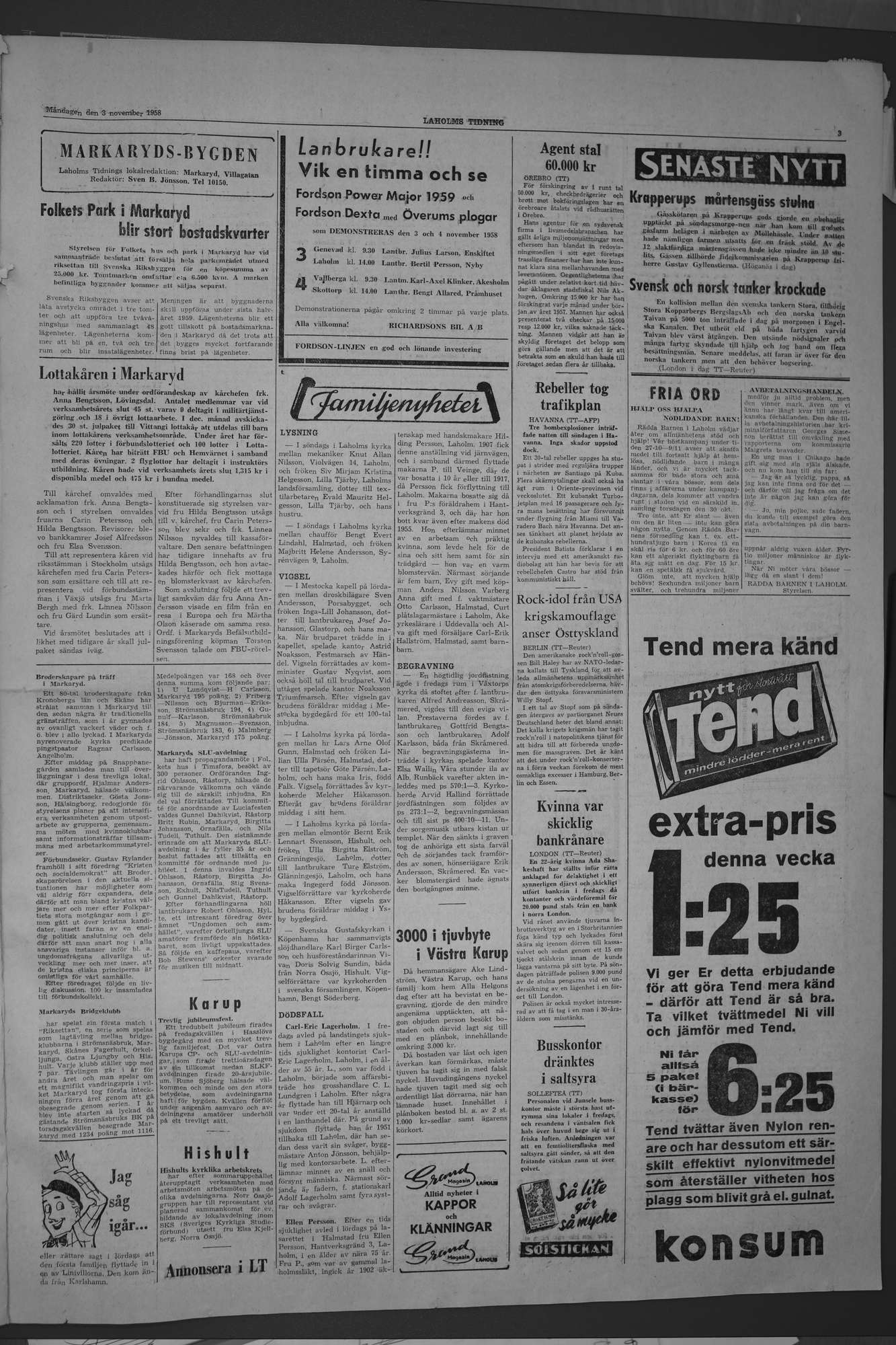 Laholms Tidning Måndag 3 november 1958, sida 3