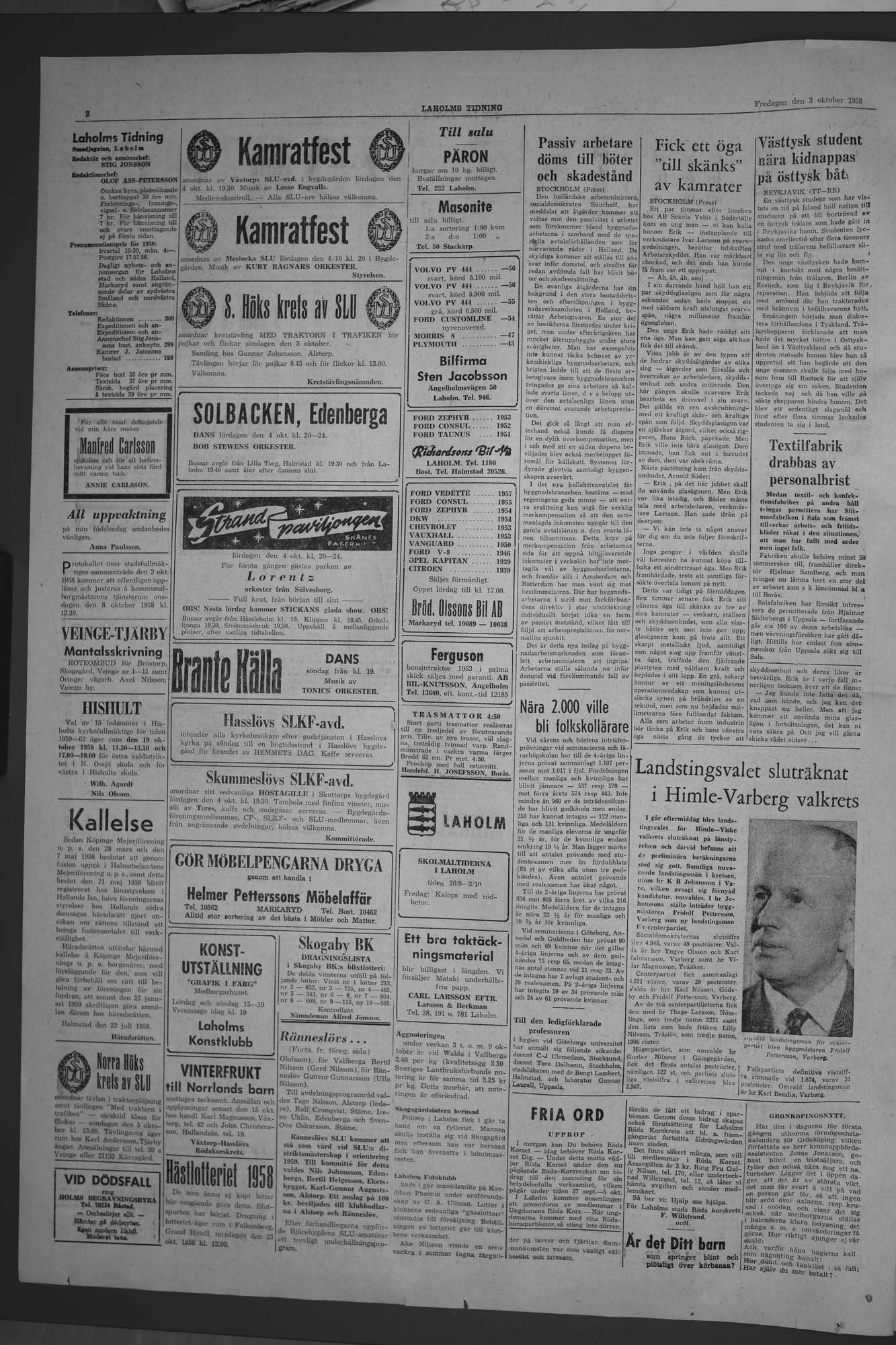 Laholms Tidning Fredag 3 oktober 1958, sida 2