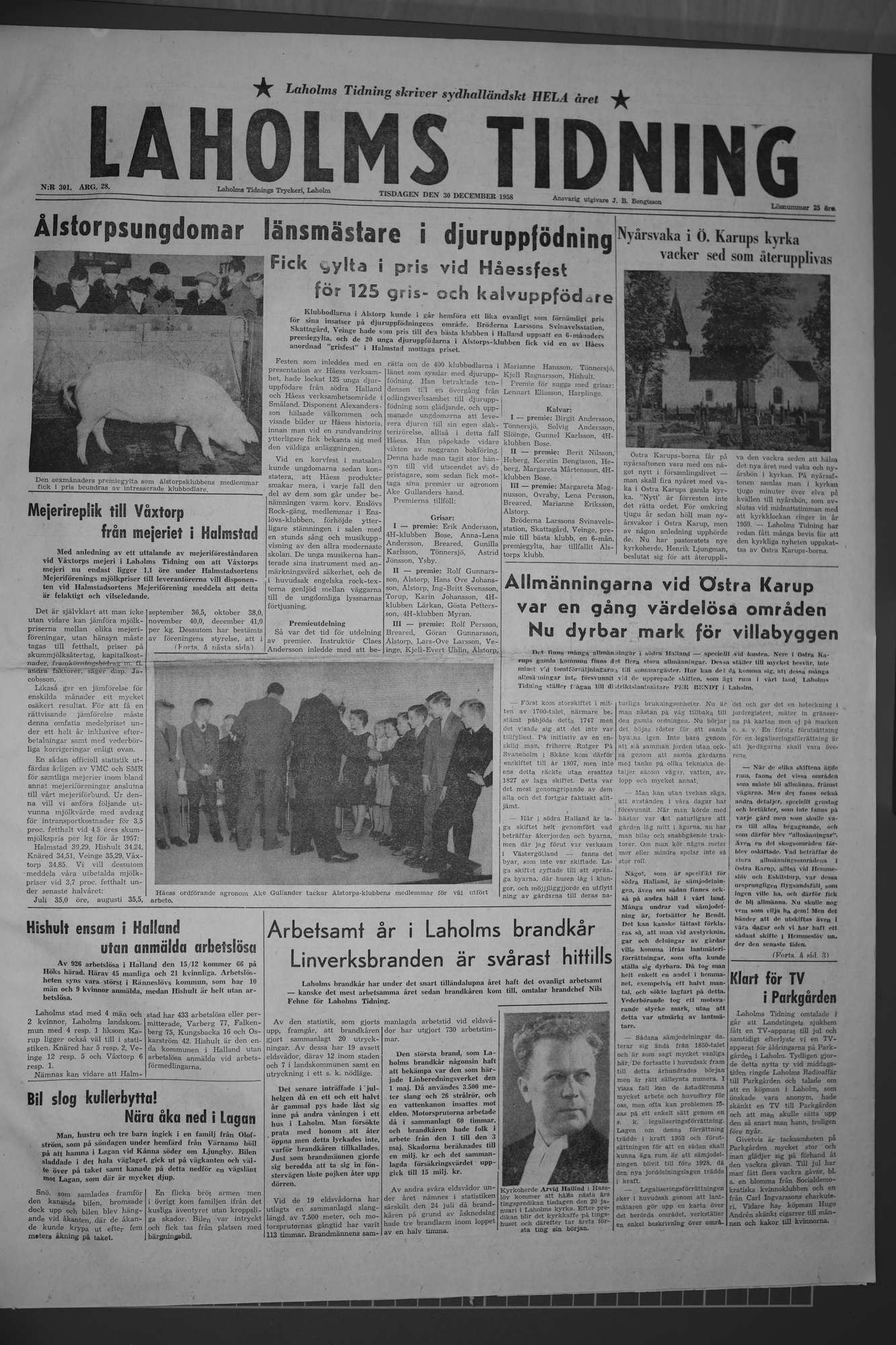 Laholms Tidning Tisdag 30 december 1958, sida 1
