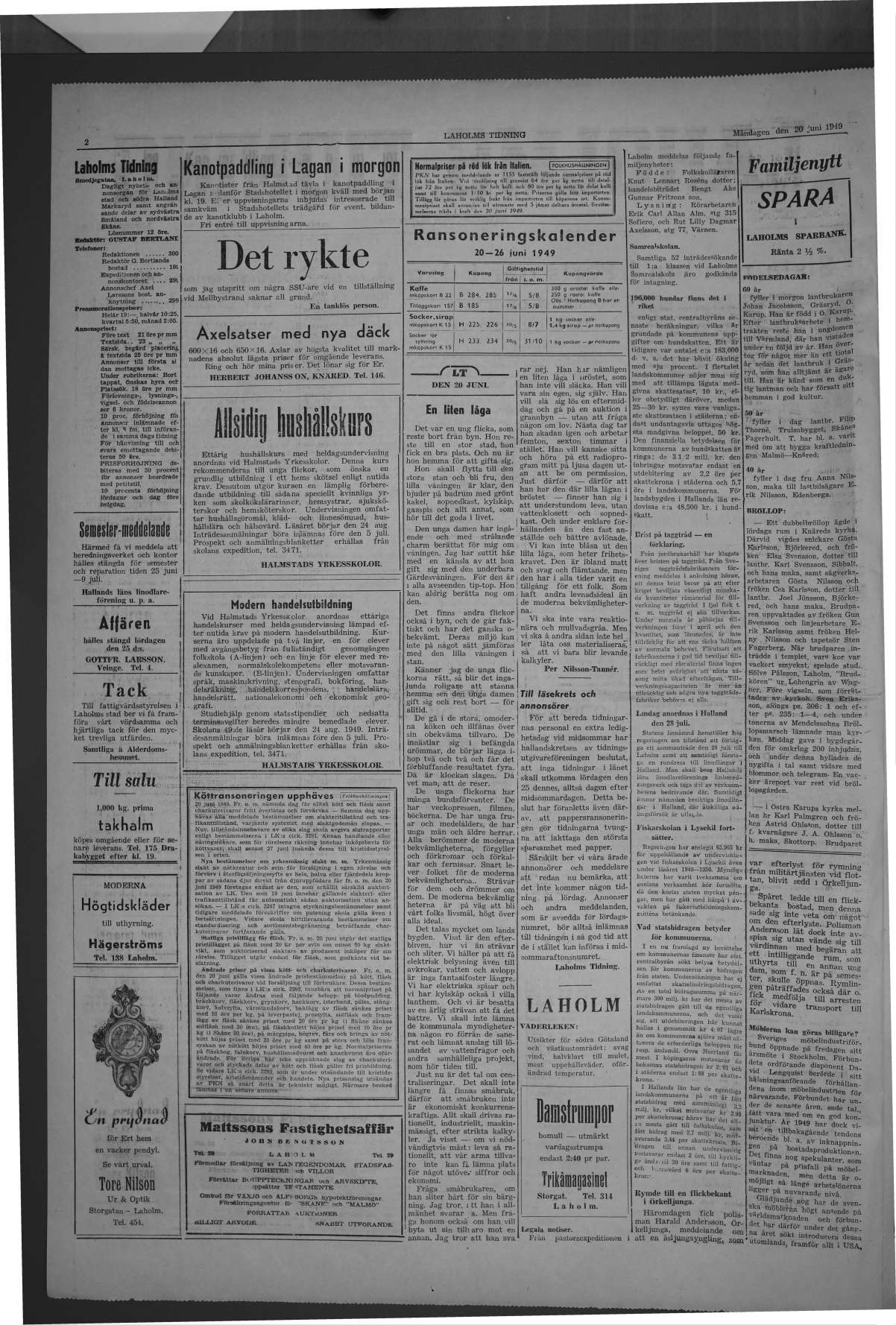 Laholms Tidning Måndag 20 juni 1949, sida 2
