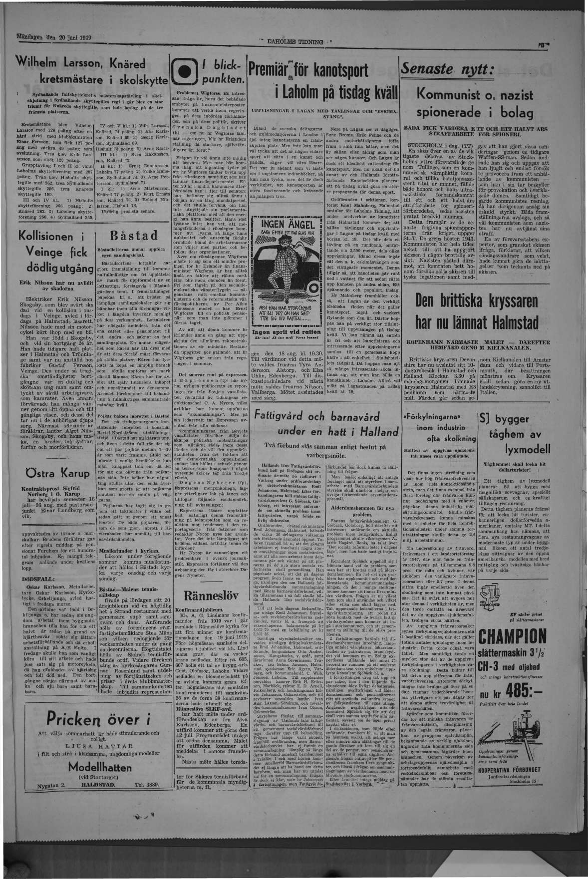 Laholms Tidning Måndag 20 juni 1949, sida 3
