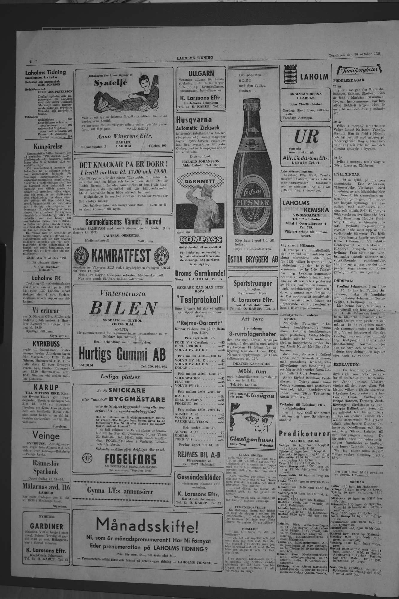 Laholms Tidning Torsdag 30 oktober 1958, sida 2