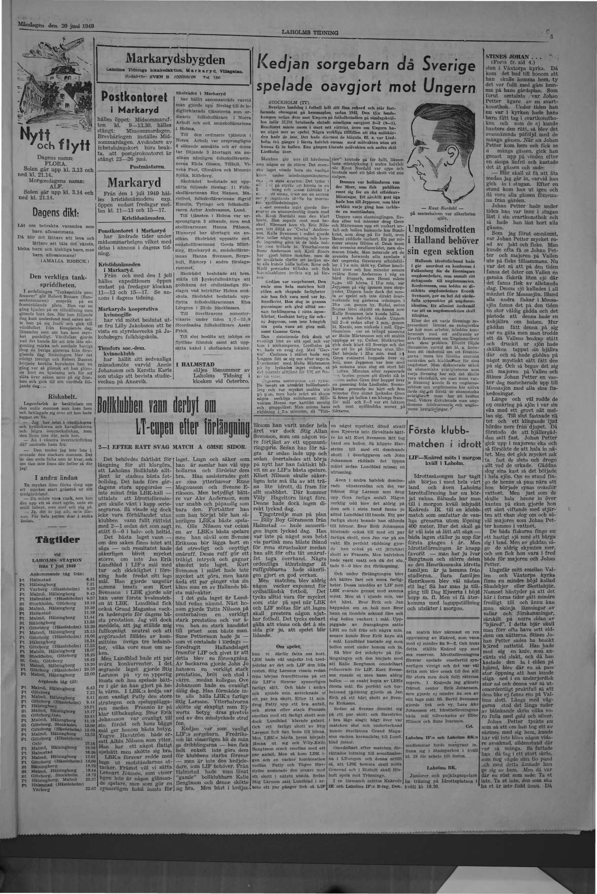 Laholms Tidning Måndag 20 juni 1949, sida 5