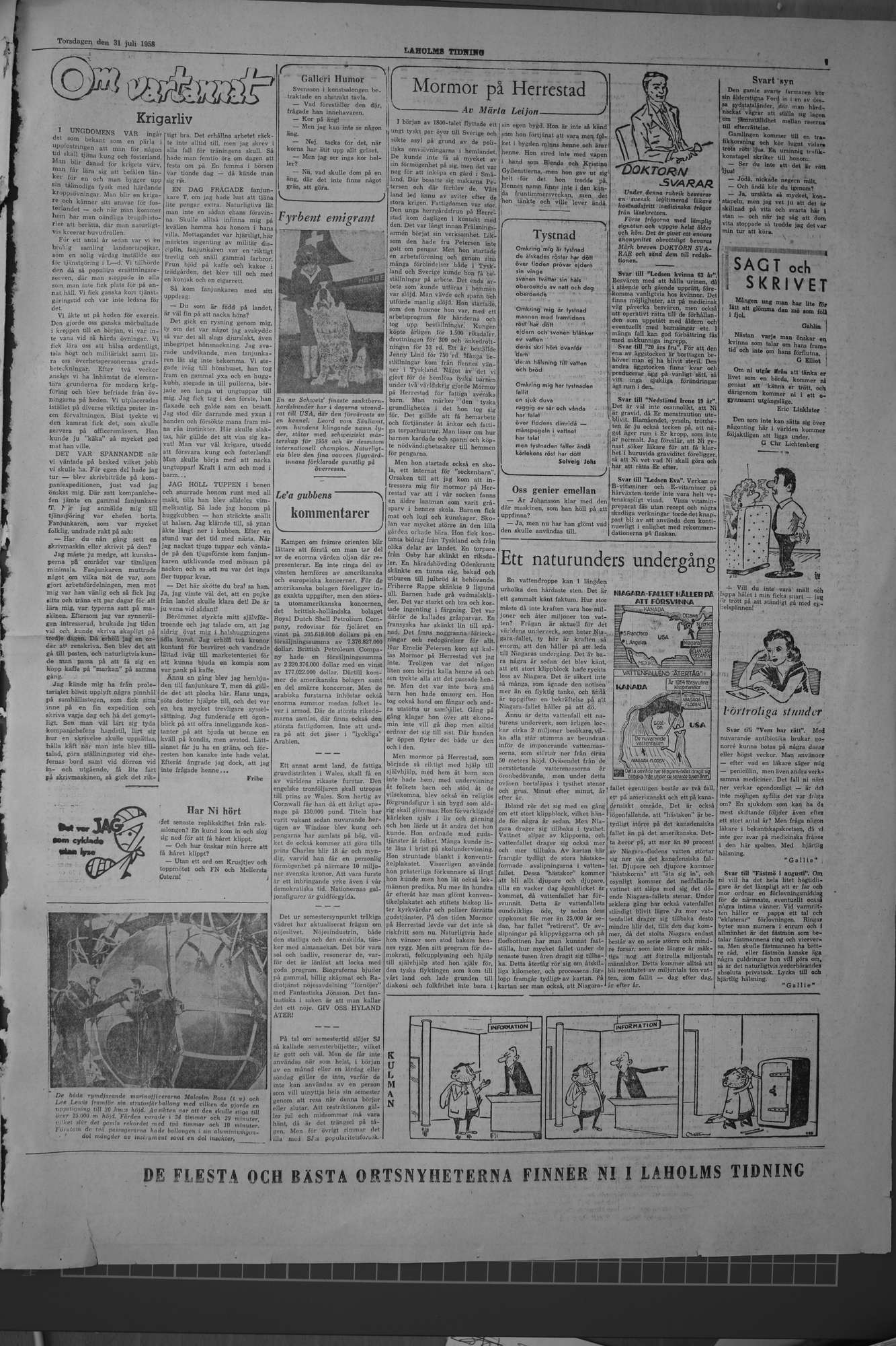 Laholms Tidning Torsdag 31 juli 1958, sida 3