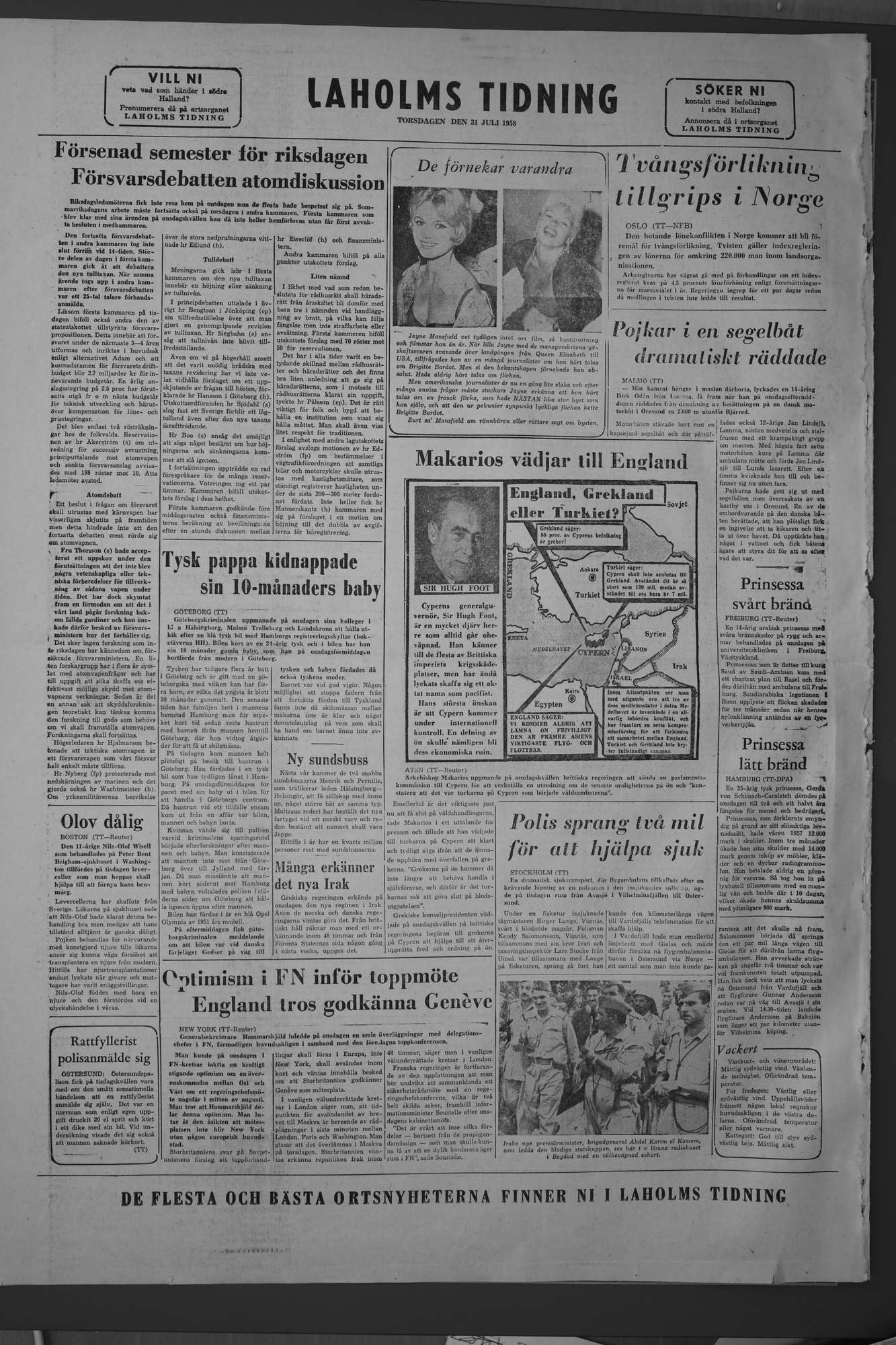 Laholms Tidning Torsdag 31 juli 1958, sida 4