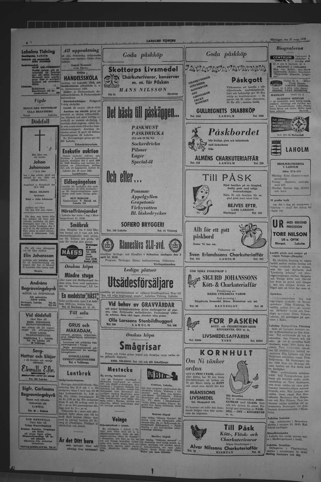 Laholms Tidning Måndag 31 mars 1958, sida 2