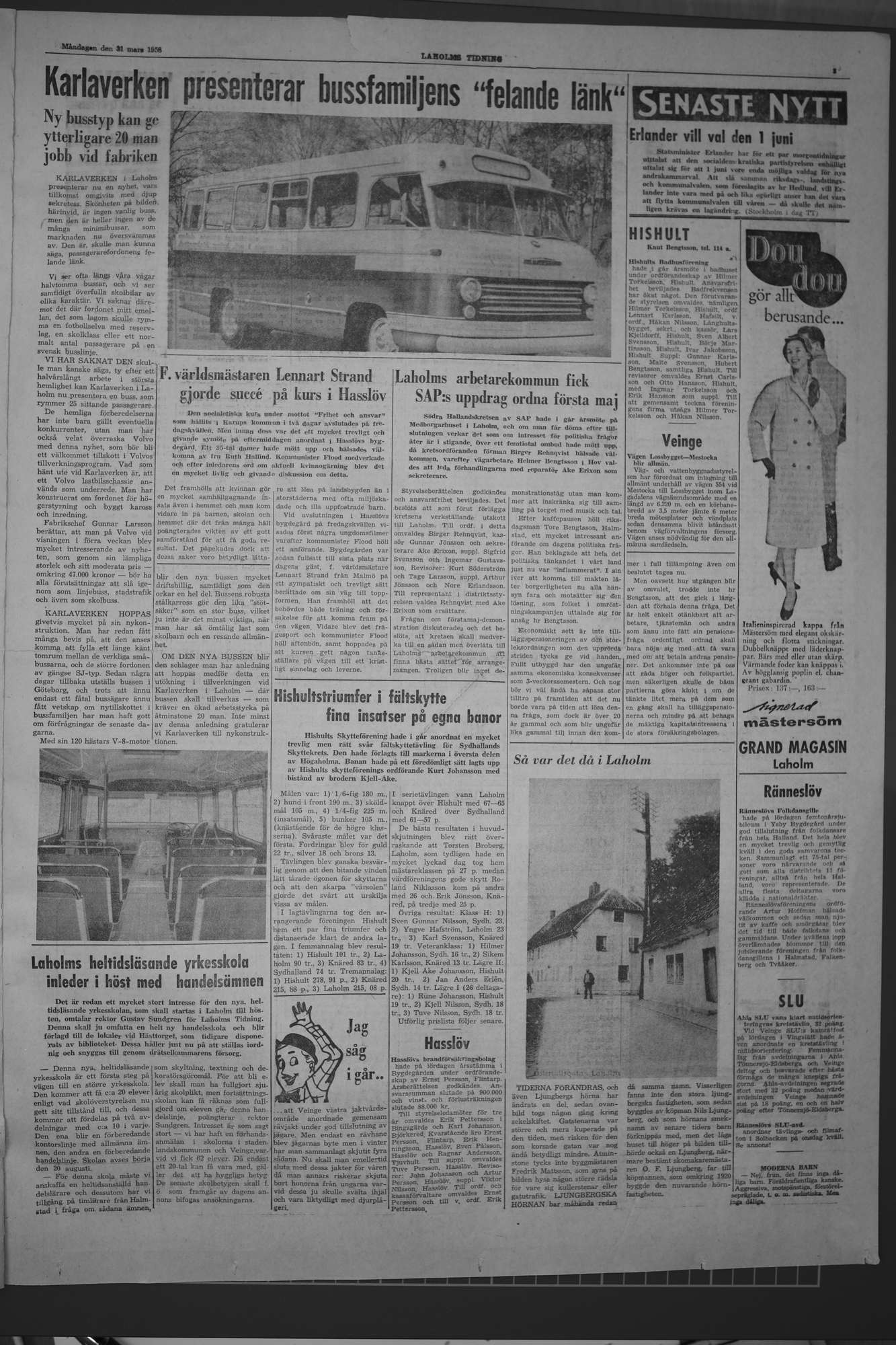 Laholms Tidning Måndag 31 mars 1958, sida 3