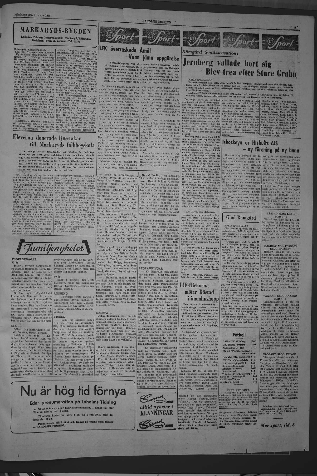 Laholms Tidning Måndag 31 mars 1958, sida 5