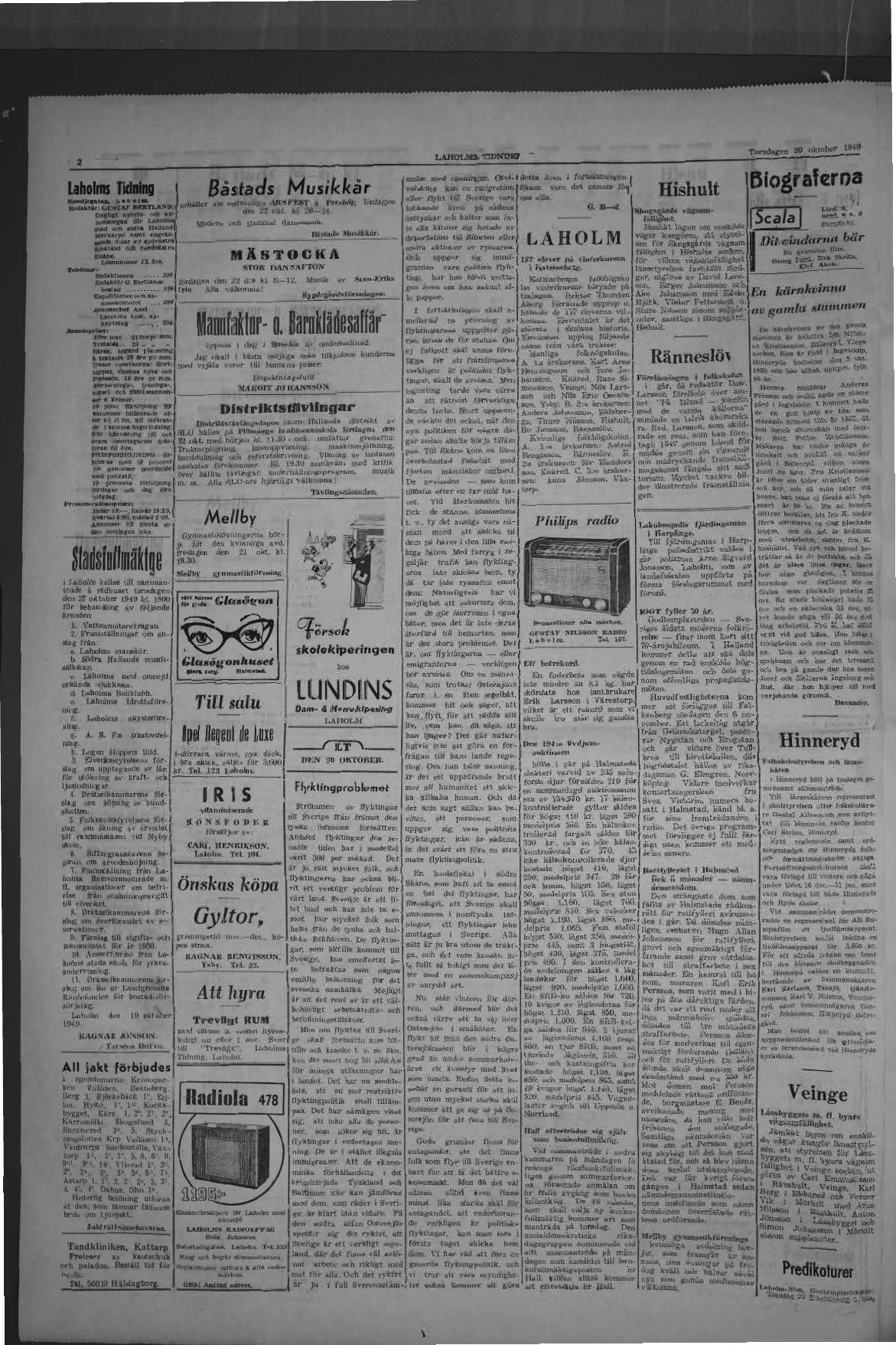 Laholms Tidning Torsdag 20 oktober 1949, sida 2