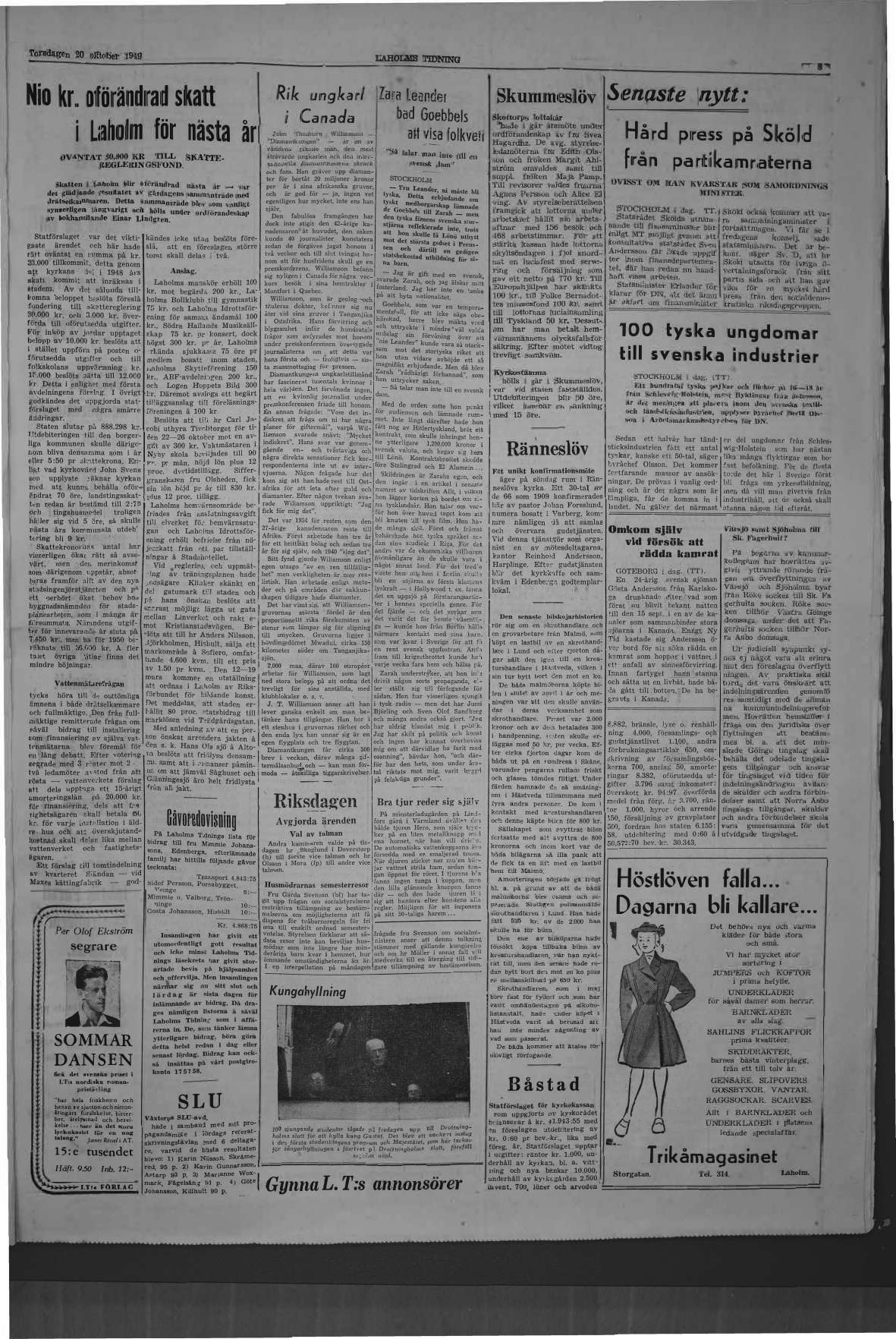 Laholms Tidning Torsdag 20 oktober 1949, sida 3