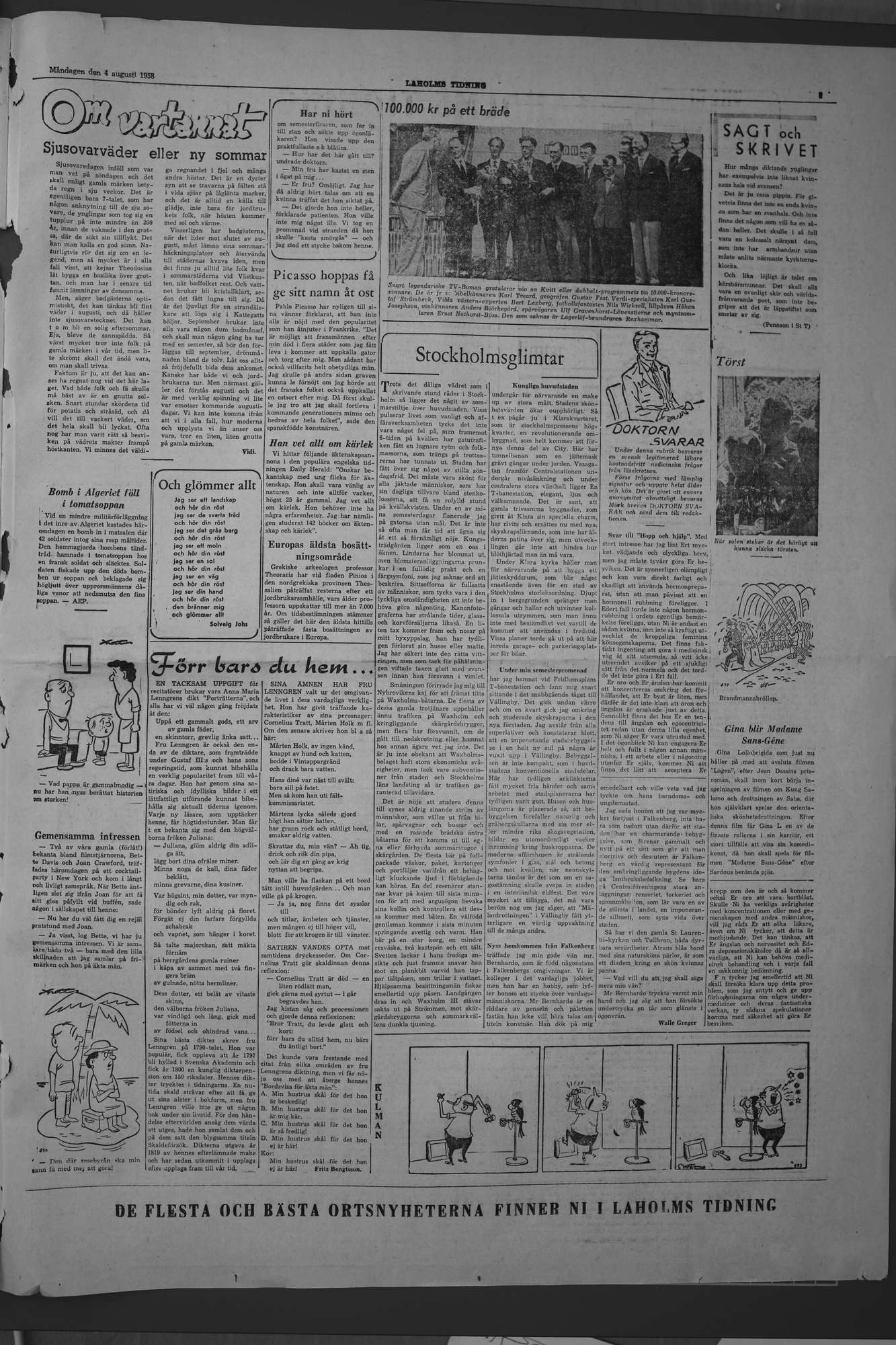 Laholms Tidning Måndag 4 augusti 1958, sida 7