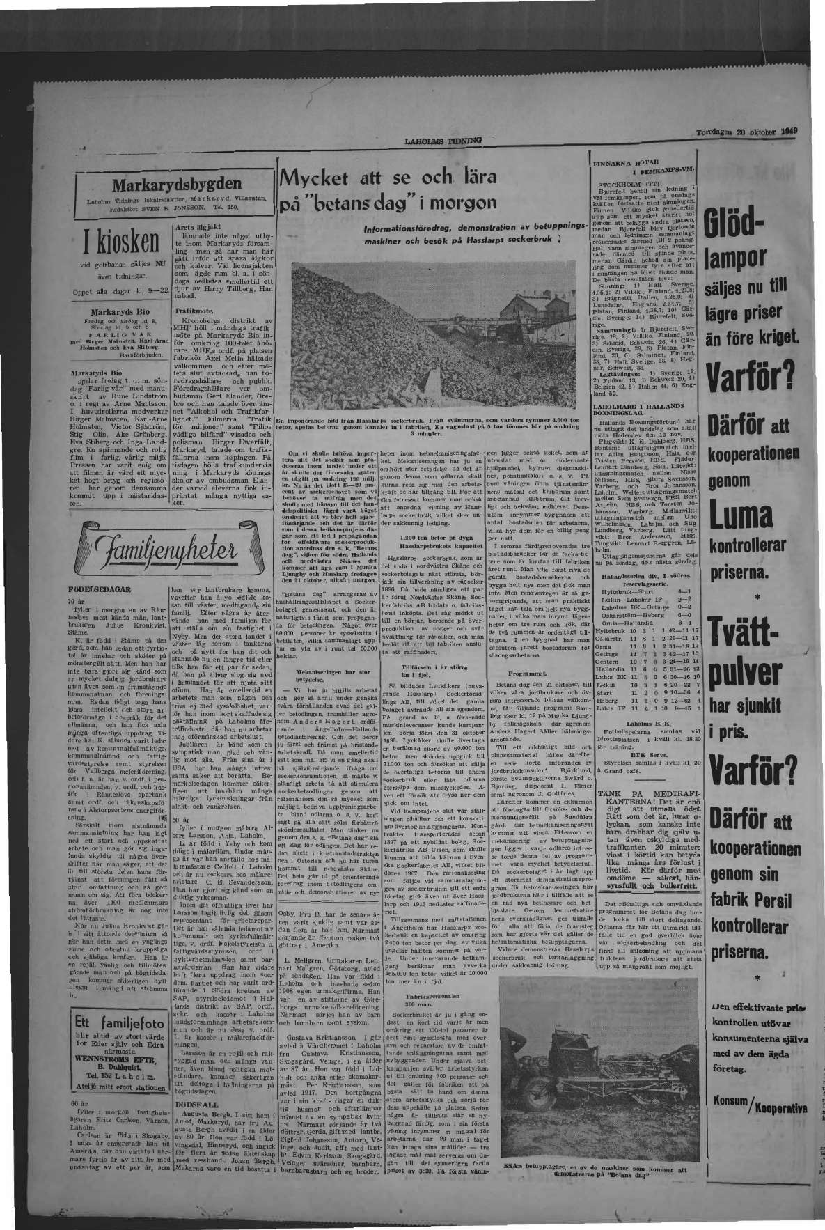 Laholms Tidning Torsdag 20 oktober 1949, sida 4