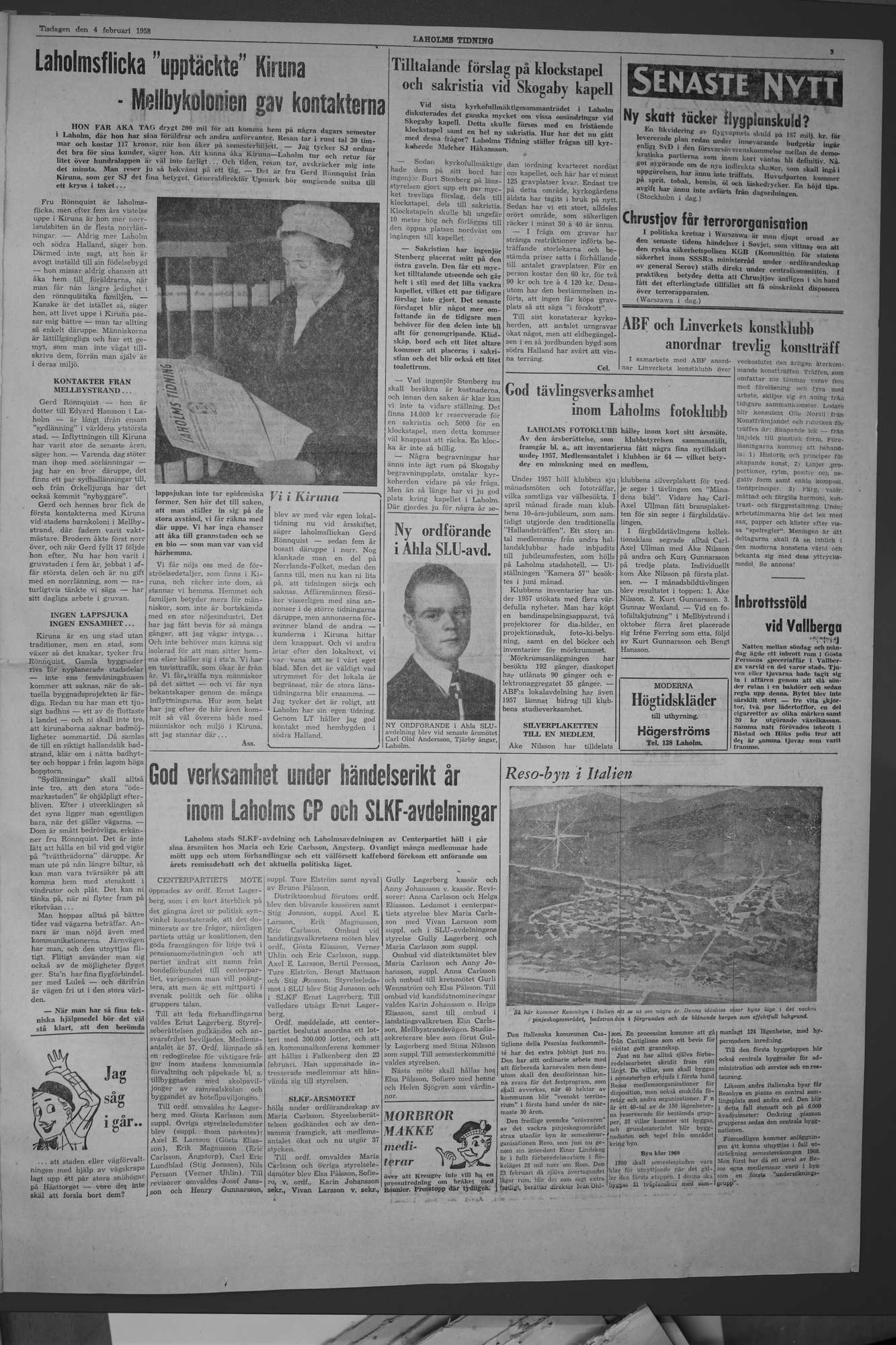 Laholms Tidning Tisdag 4 februari 1958, sida 3