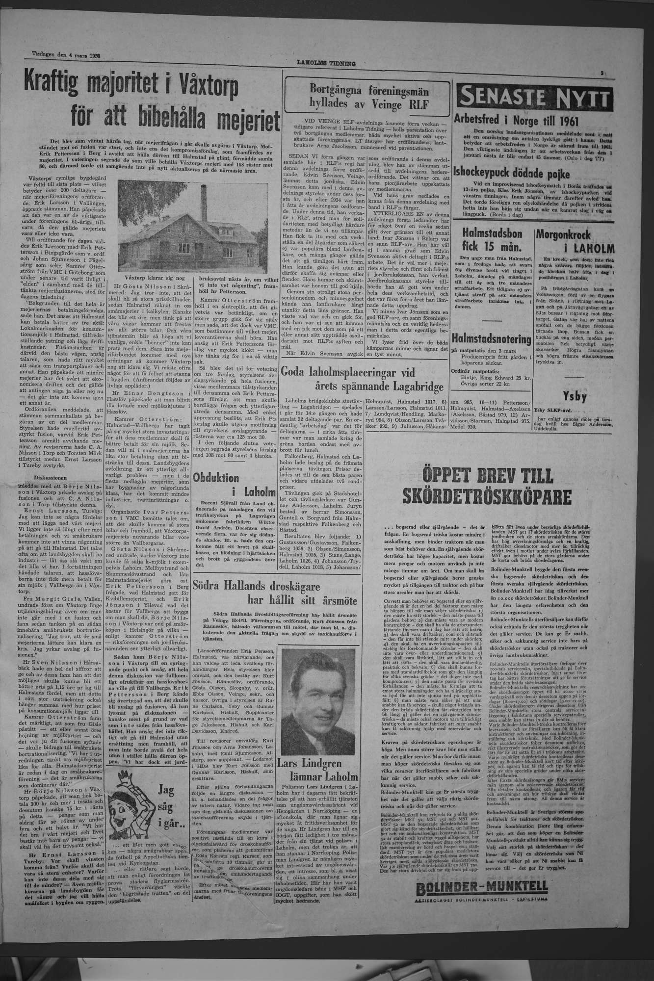 Laholms Tidning Tisdag 4 mars 1958, sida 3