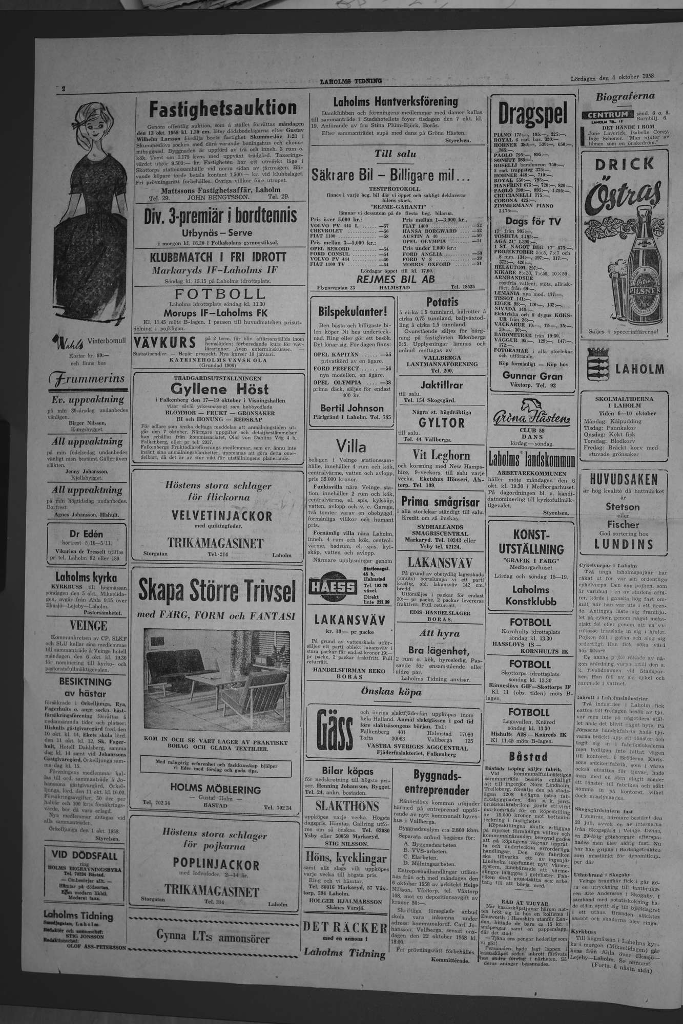 Laholms Tidning Lördag 4 oktober 1958, sida 2