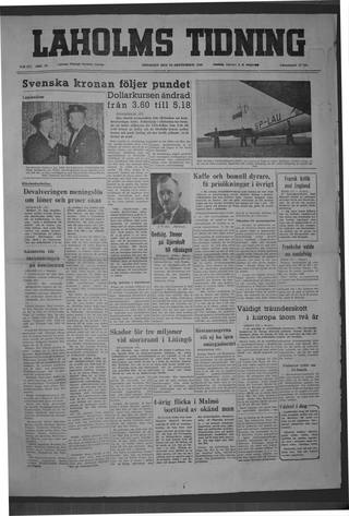 Förstasidan, Tisdag 20 september 1949