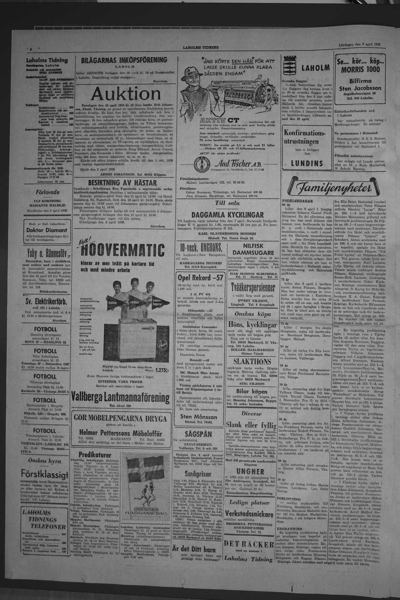 Laholms Tidning Lördag 5 april 1958, sida 2