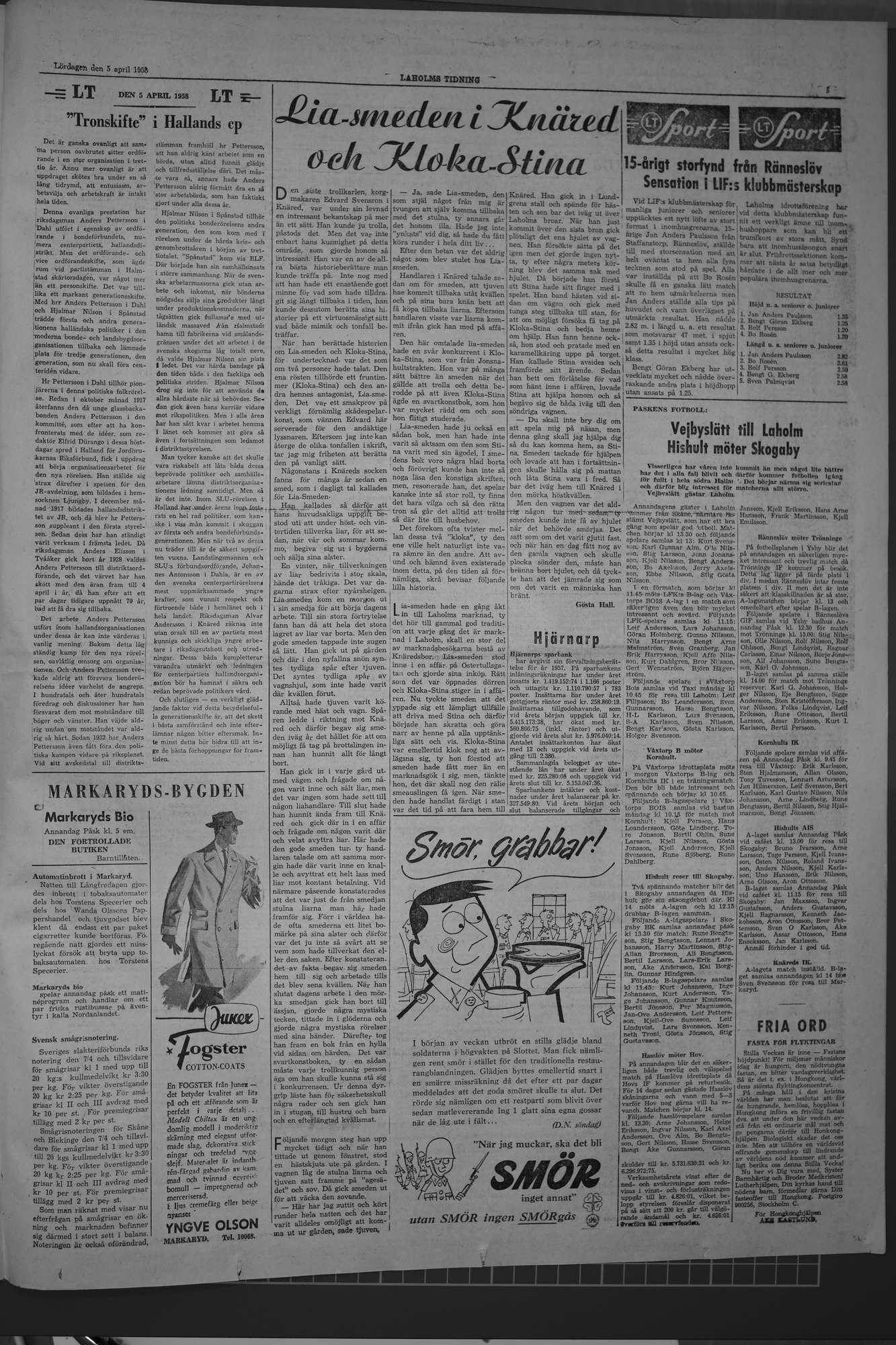 Laholms Tidning Lördag 5 april 1958, sida 5