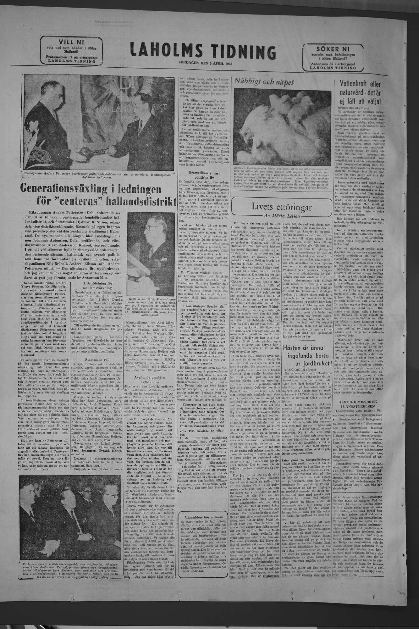 Laholms Tidning Lördag 5 april 1958, sida 8