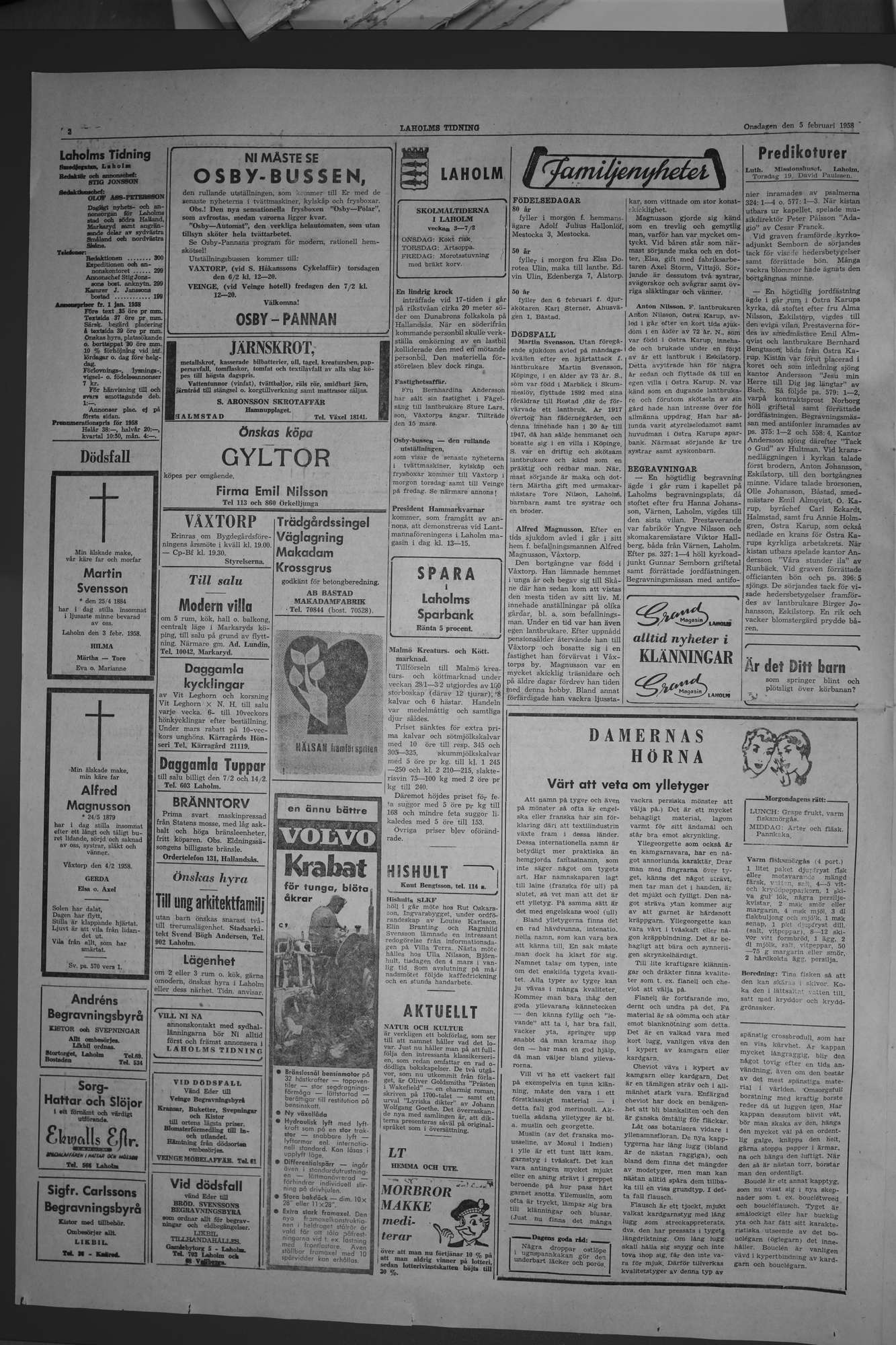 Laholms Tidning Onsdag 5 februari 1958, sida 2