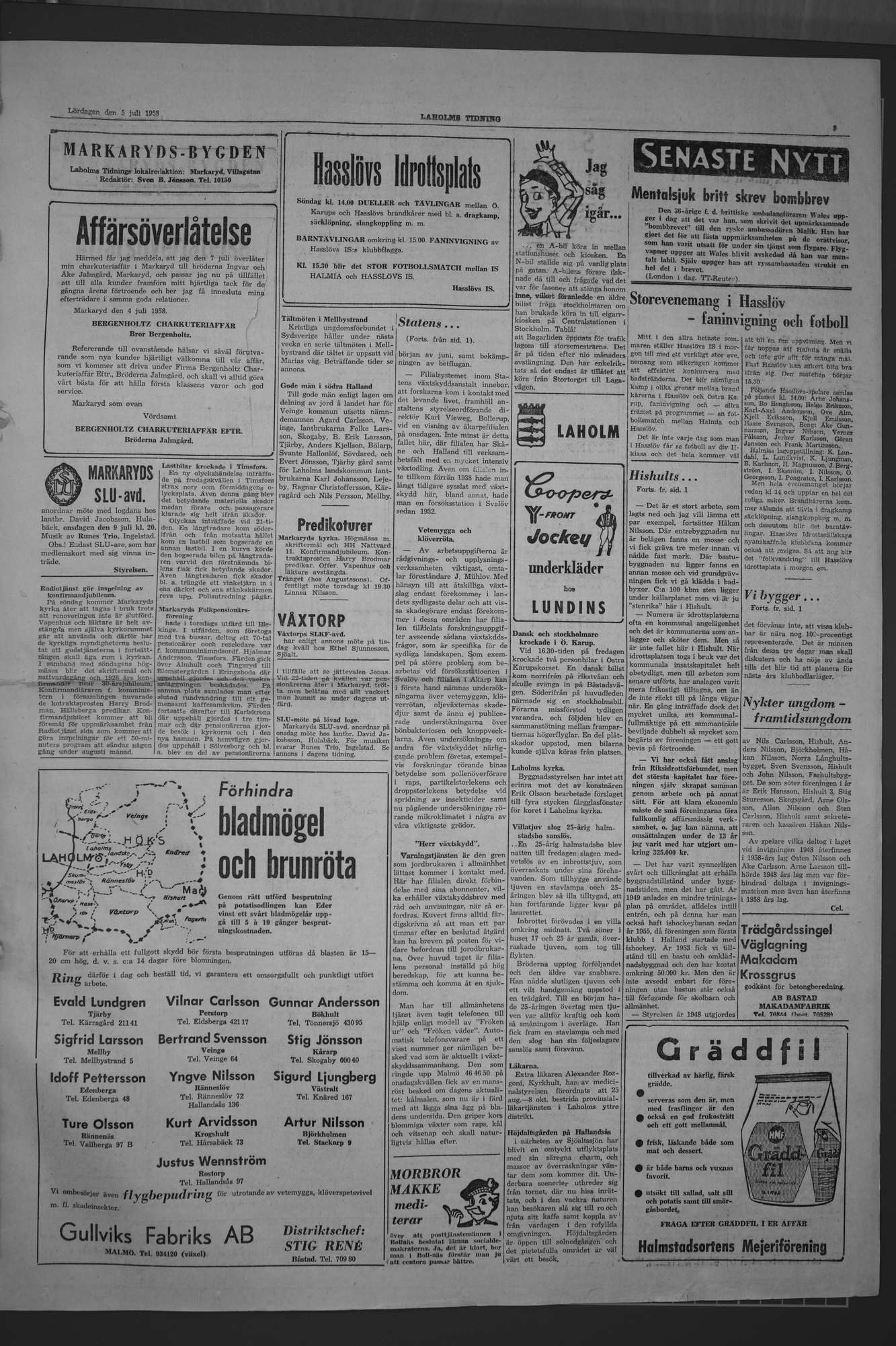 Laholms Tidning Lördag 5 juli 1958, sida 3