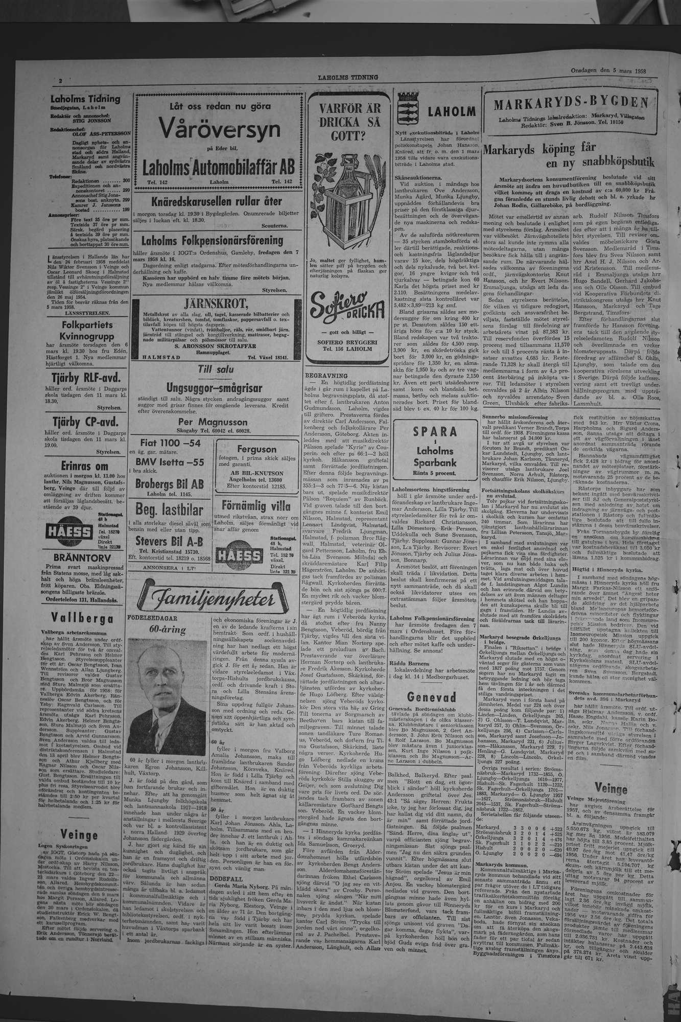 Laholms Tidning Onsdag 5 mars 1958, sida 2