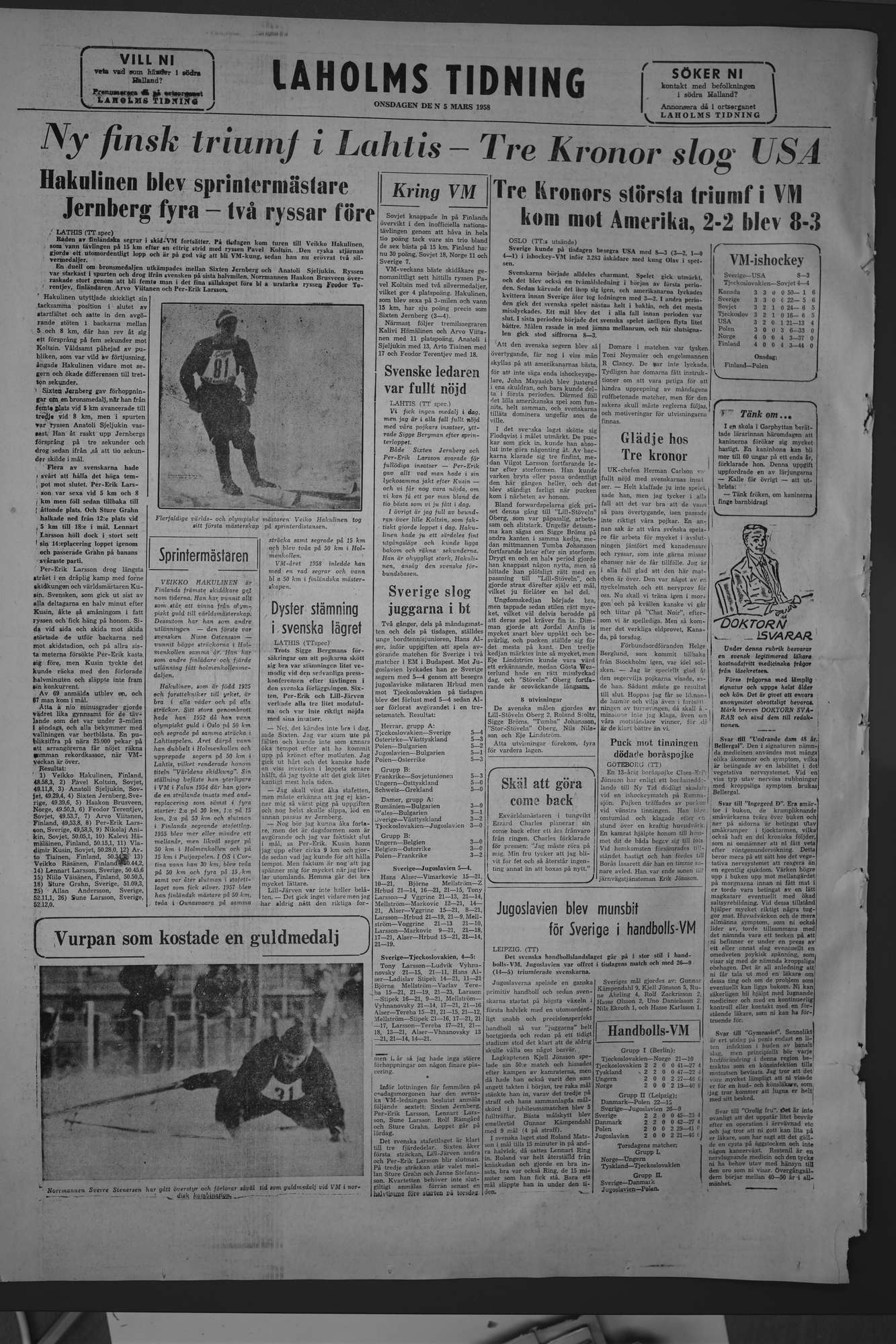 Laholms Tidning Onsdag 5 mars 1958, sida 6