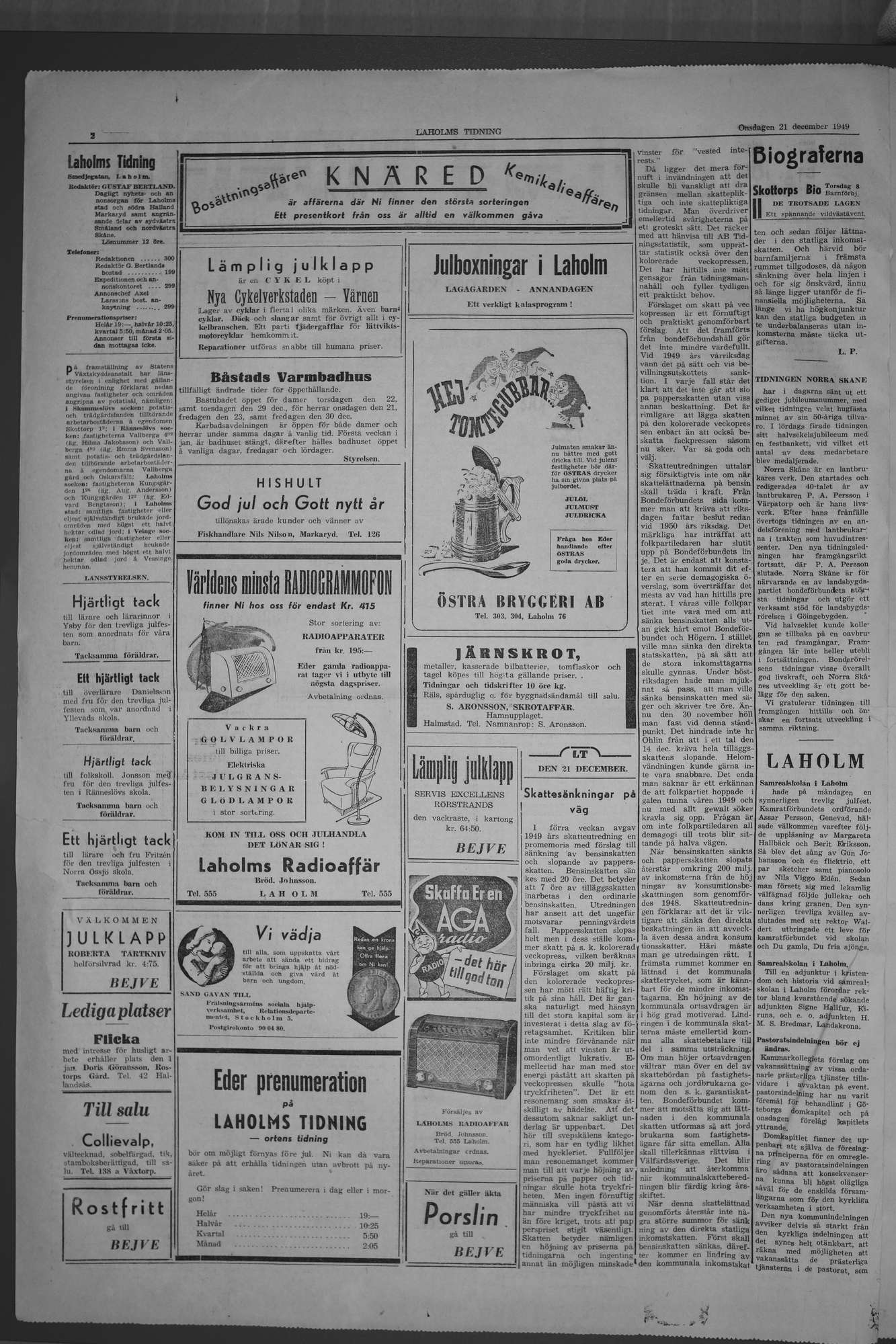 Laholms Tidning Onsdag 21 december 1949, sida 2