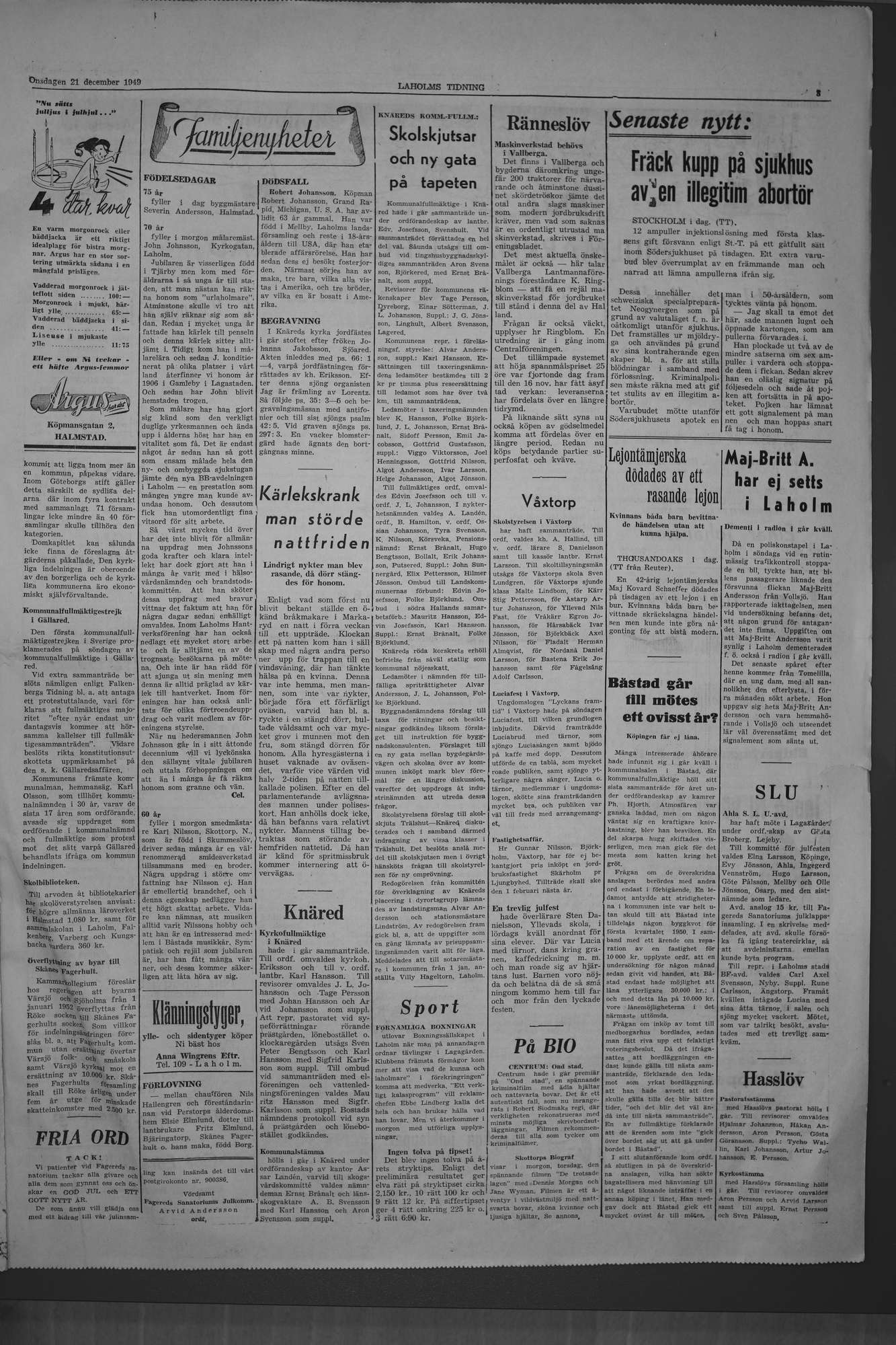 Laholms Tidning Onsdag 21 december 1949, sida 3