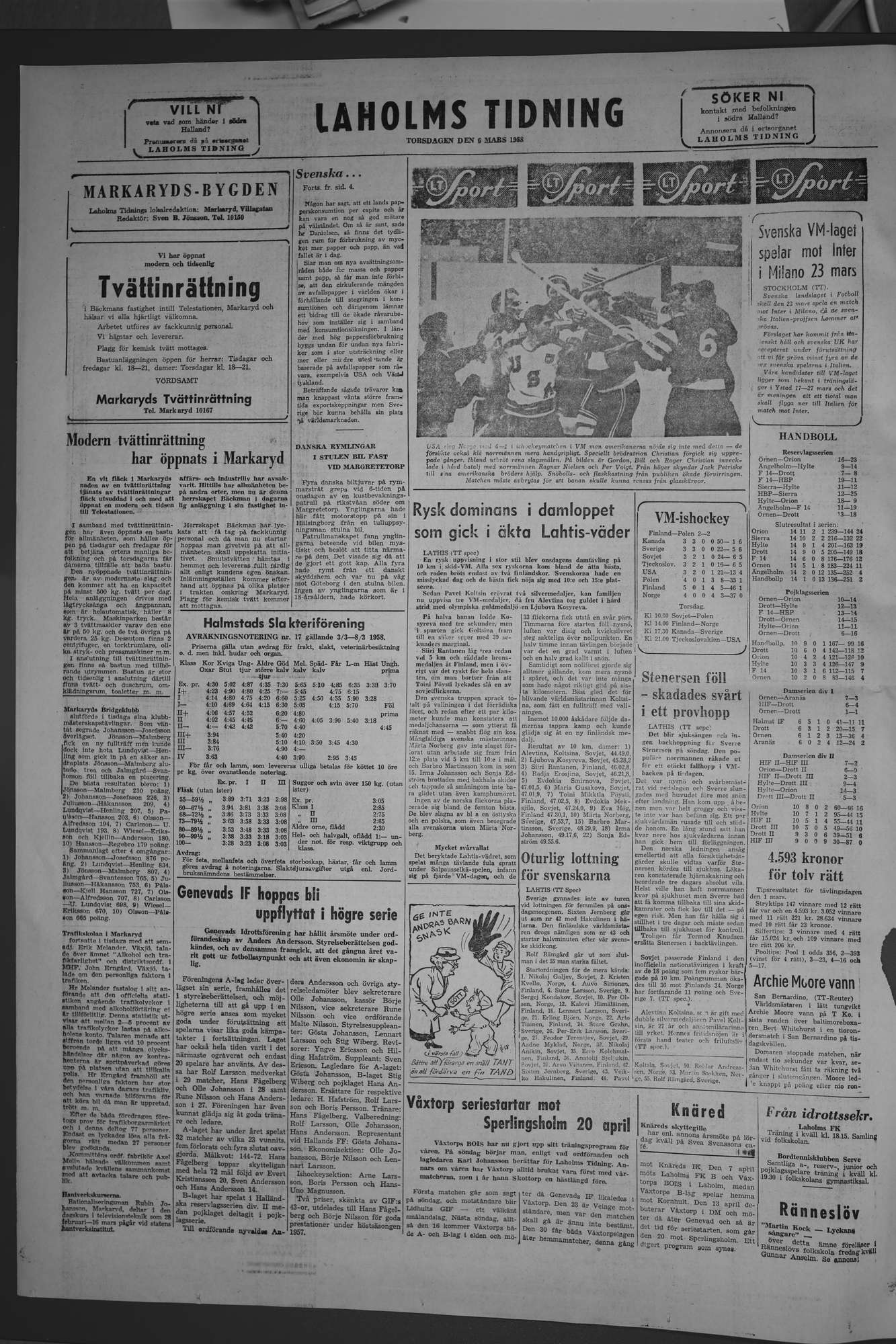 Laholms Tidning Torsdag 6 mars 1958, sida 6