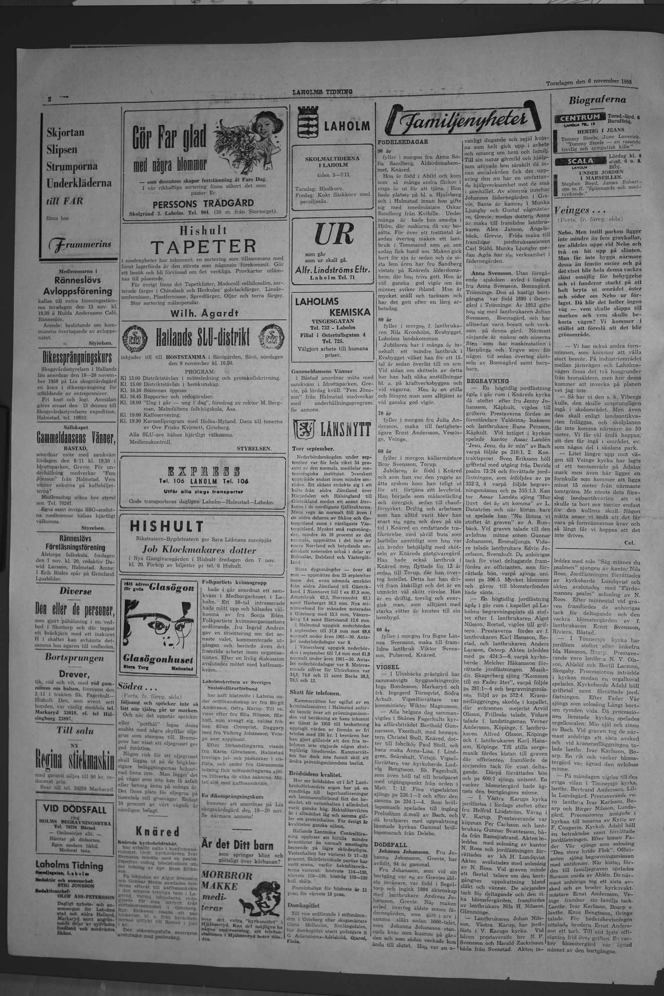 Laholms Tidning Torsdag 6 november 1958, sida 2