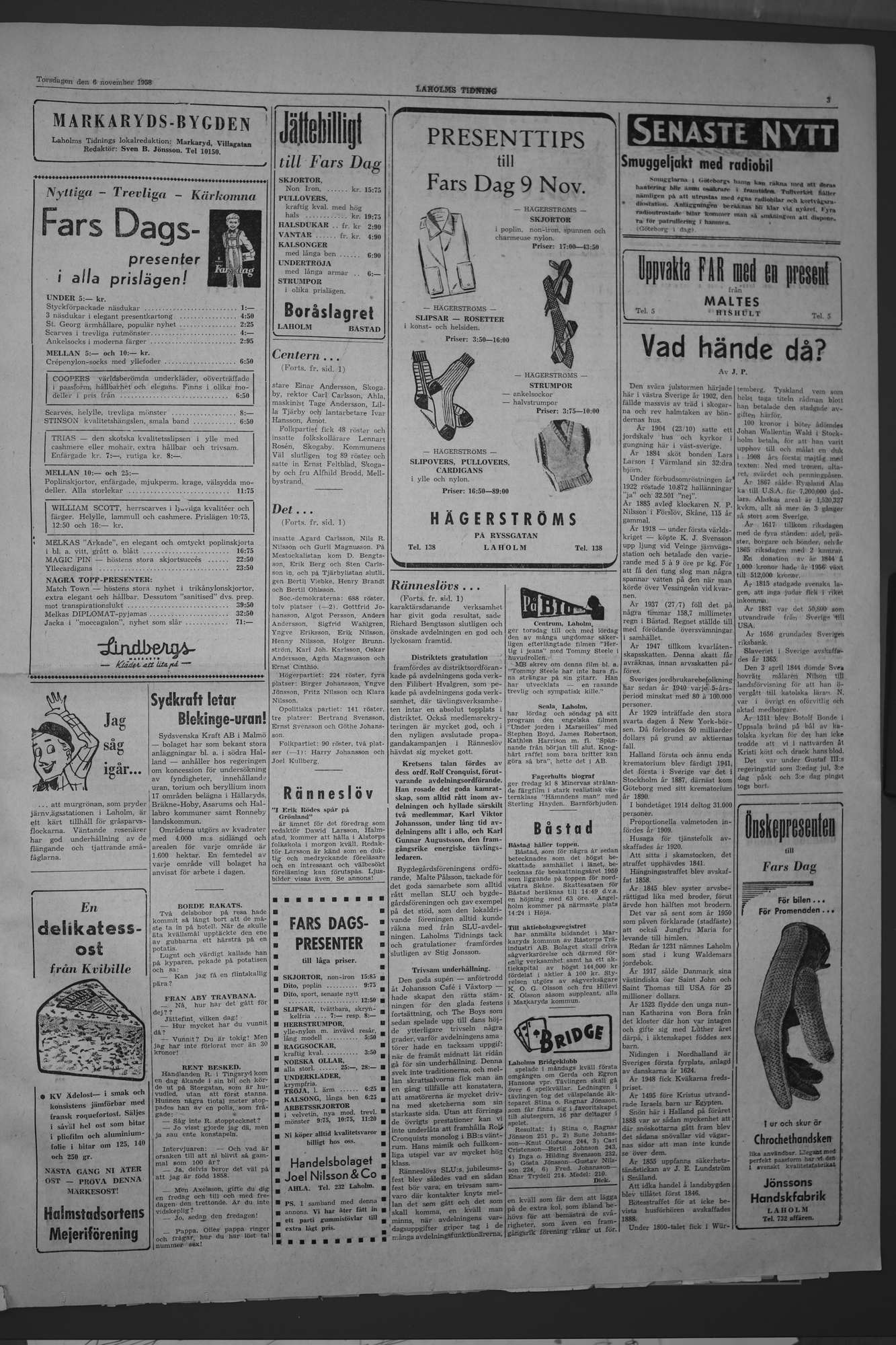 Laholms Tidning Torsdag 6 november 1958, sida 3