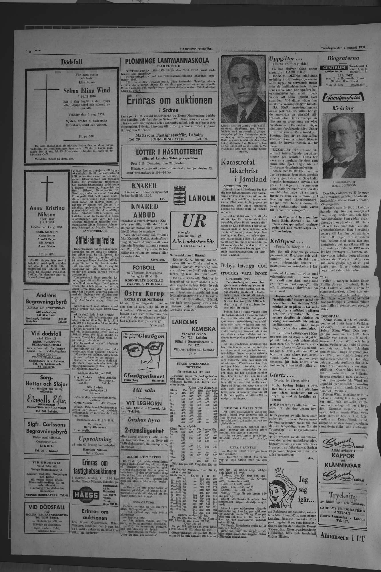 Laholms Tidning Torsdag 7 augusti 1958, sida 2