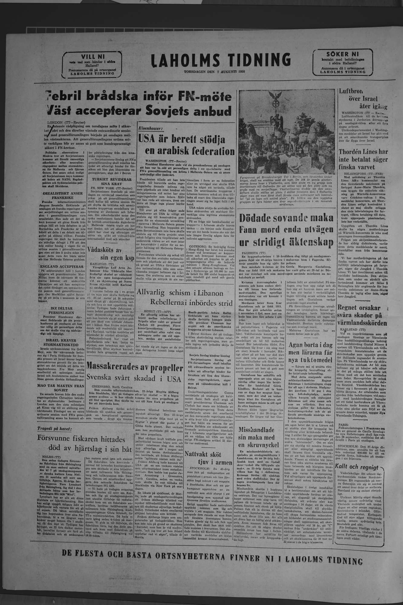 Laholms Tidning Torsdag 7 augusti 1958, sida 8