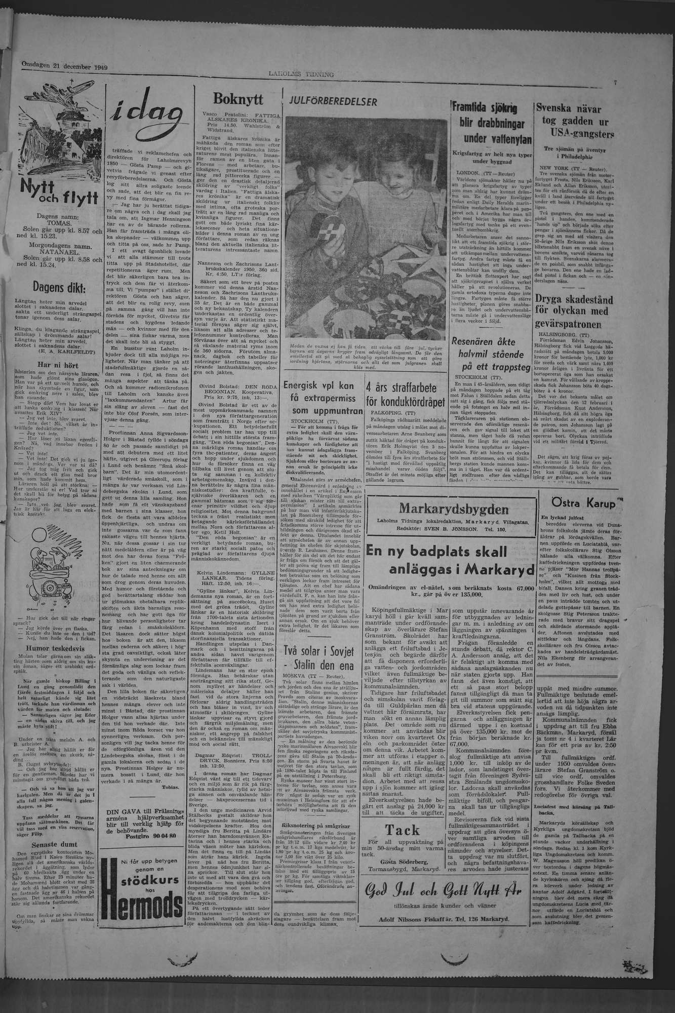 Laholms Tidning Onsdag 21 december 1949, sida 7