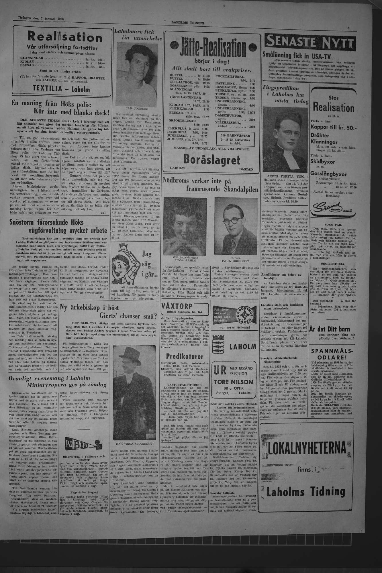 Laholms Tidning Tisdag 7 januari 1958, sida 3