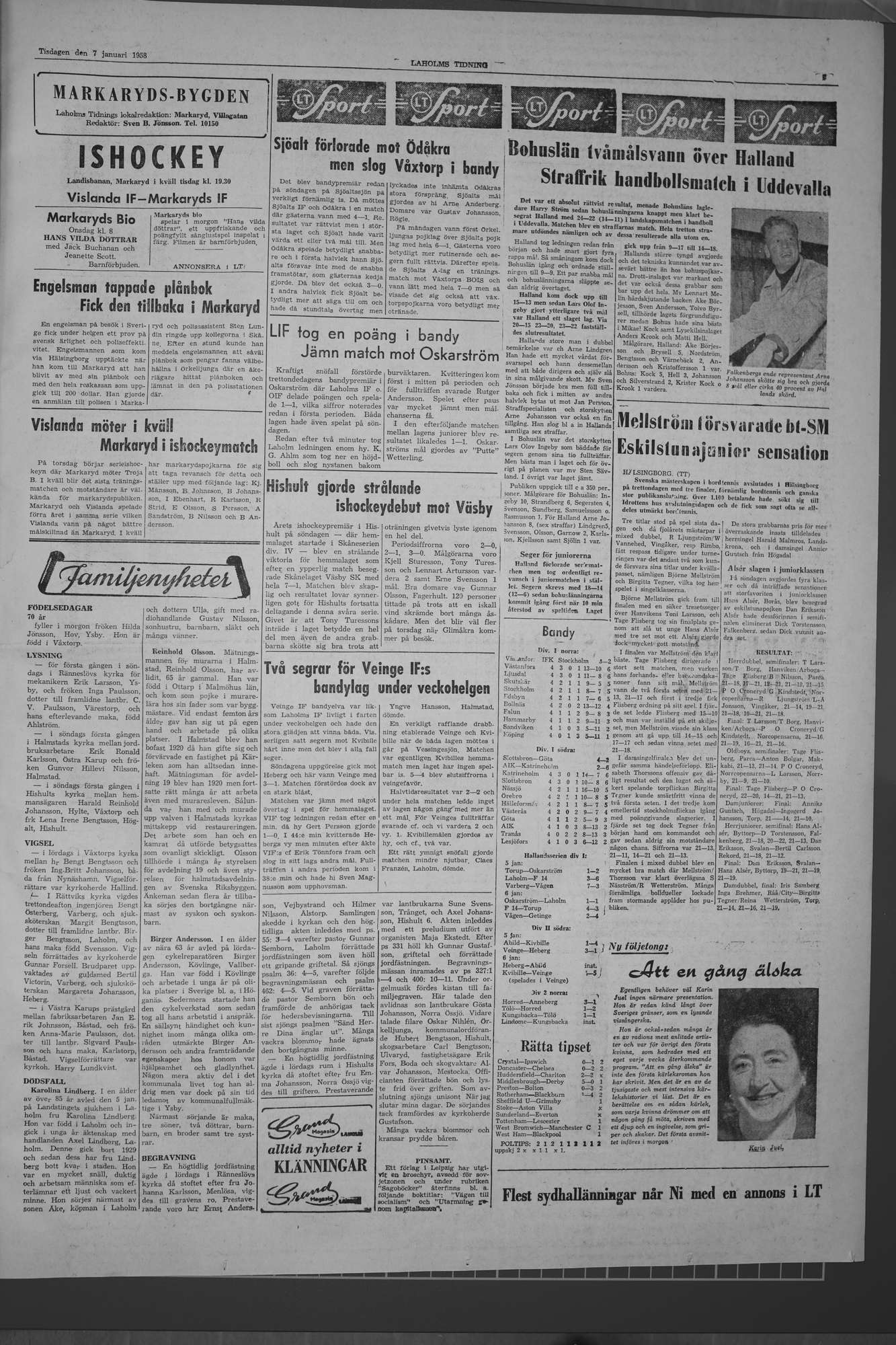 Laholms Tidning Tisdag 7 januari 1958, sida 5