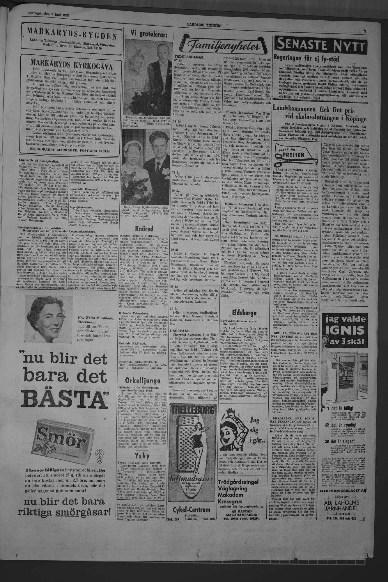 Laholms Tidning Lördag 7 juni 1958, sida 2