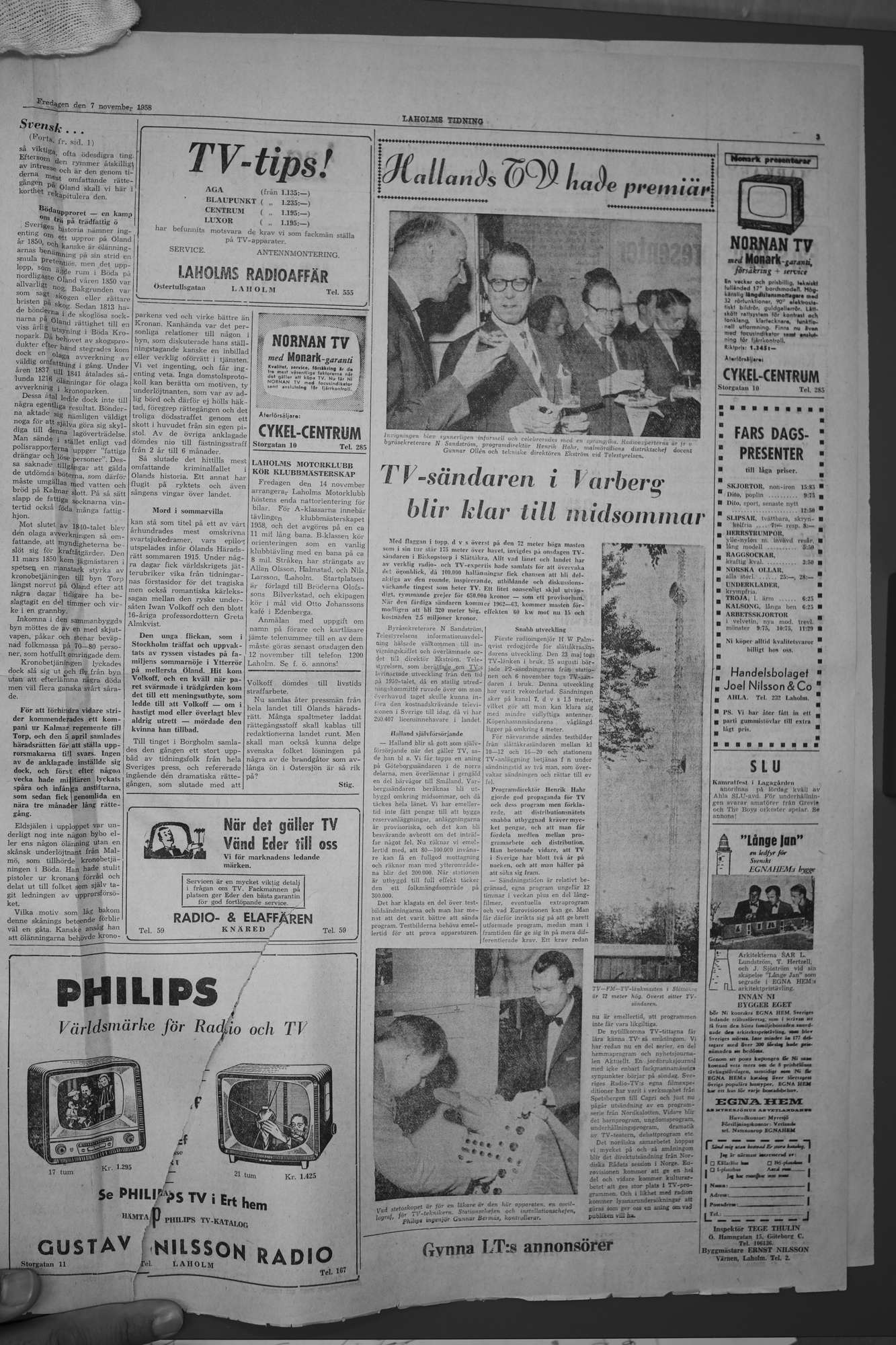 Laholms Tidning Fredag 7 november 1958, sida 3
