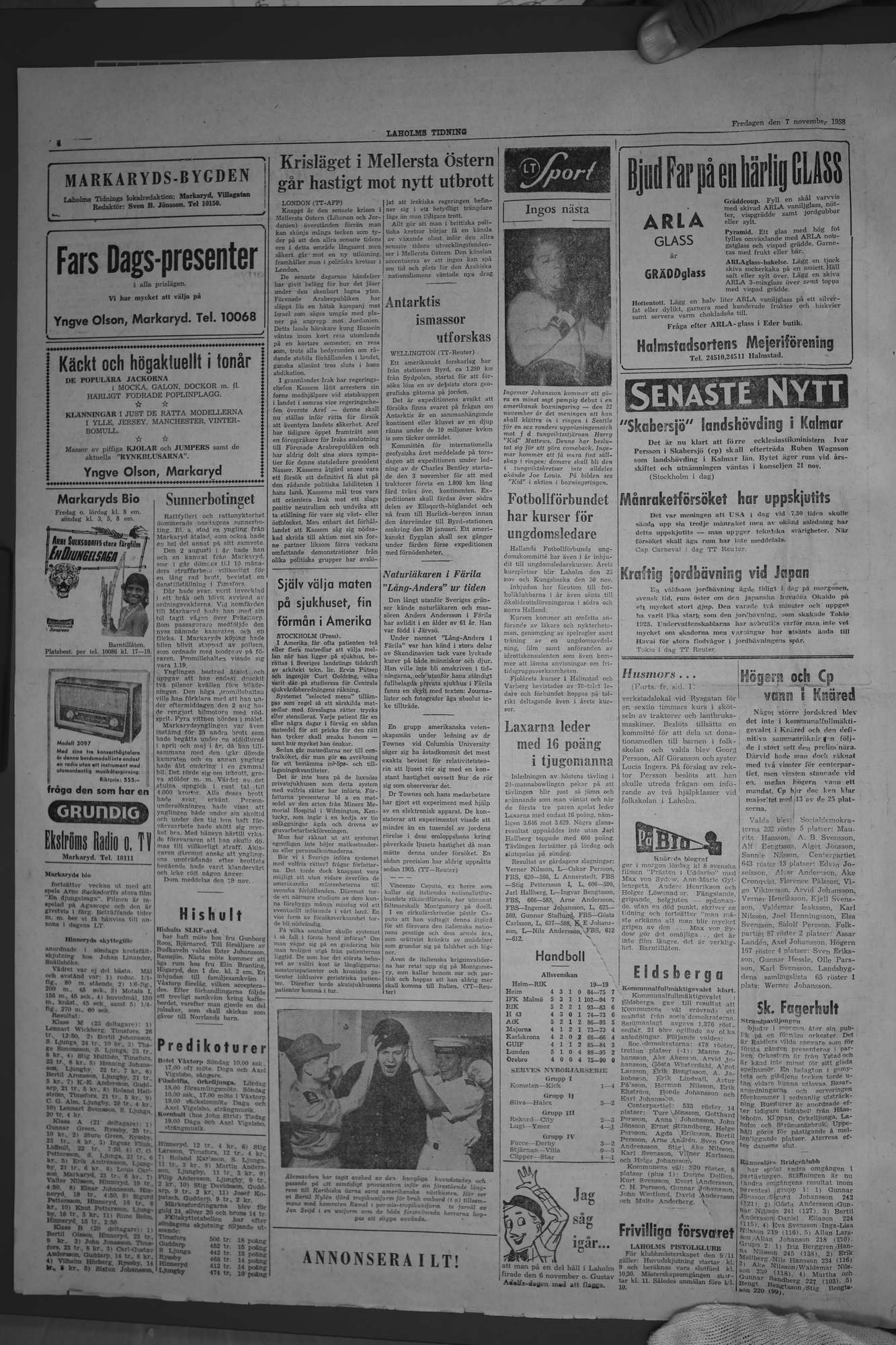 Laholms Tidning Fredag 7 november 1958, sida 4