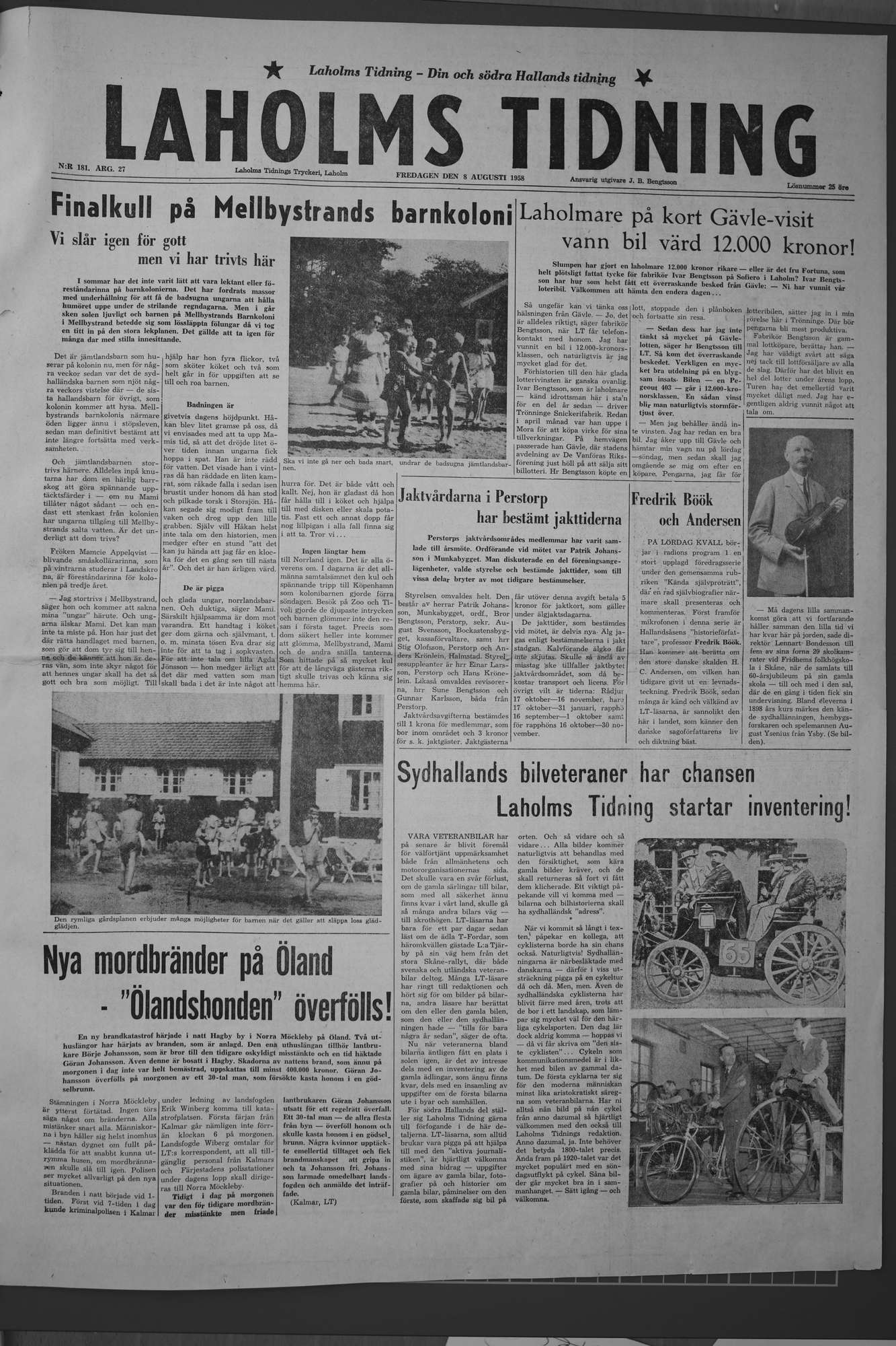 Laholms Tidning Fredag 8 augusti 1958, sida 1