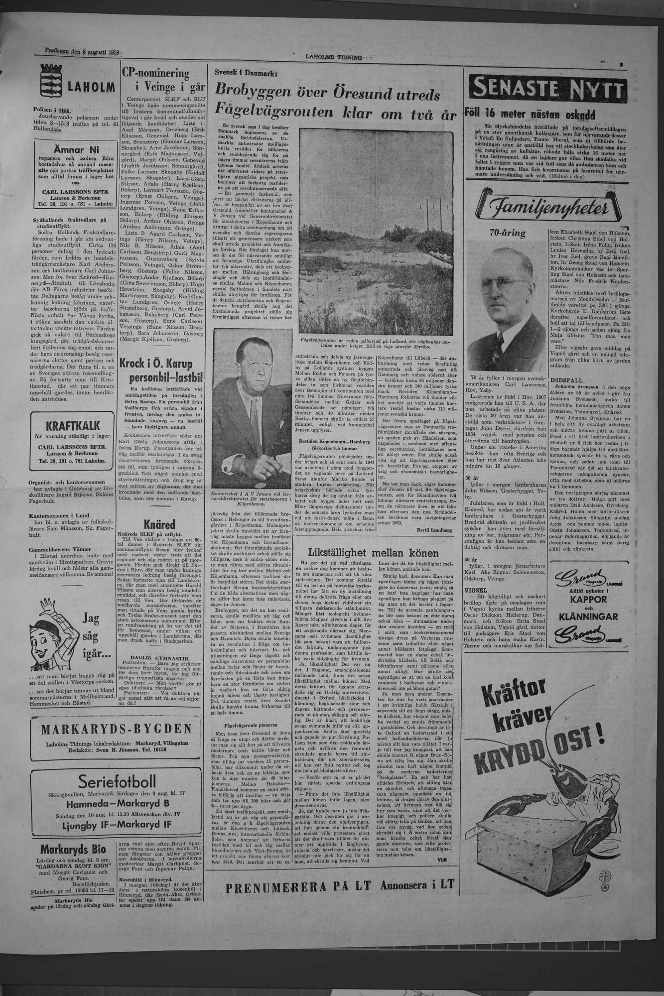 Laholms Tidning Fredag 8 augusti 1958, sida 3