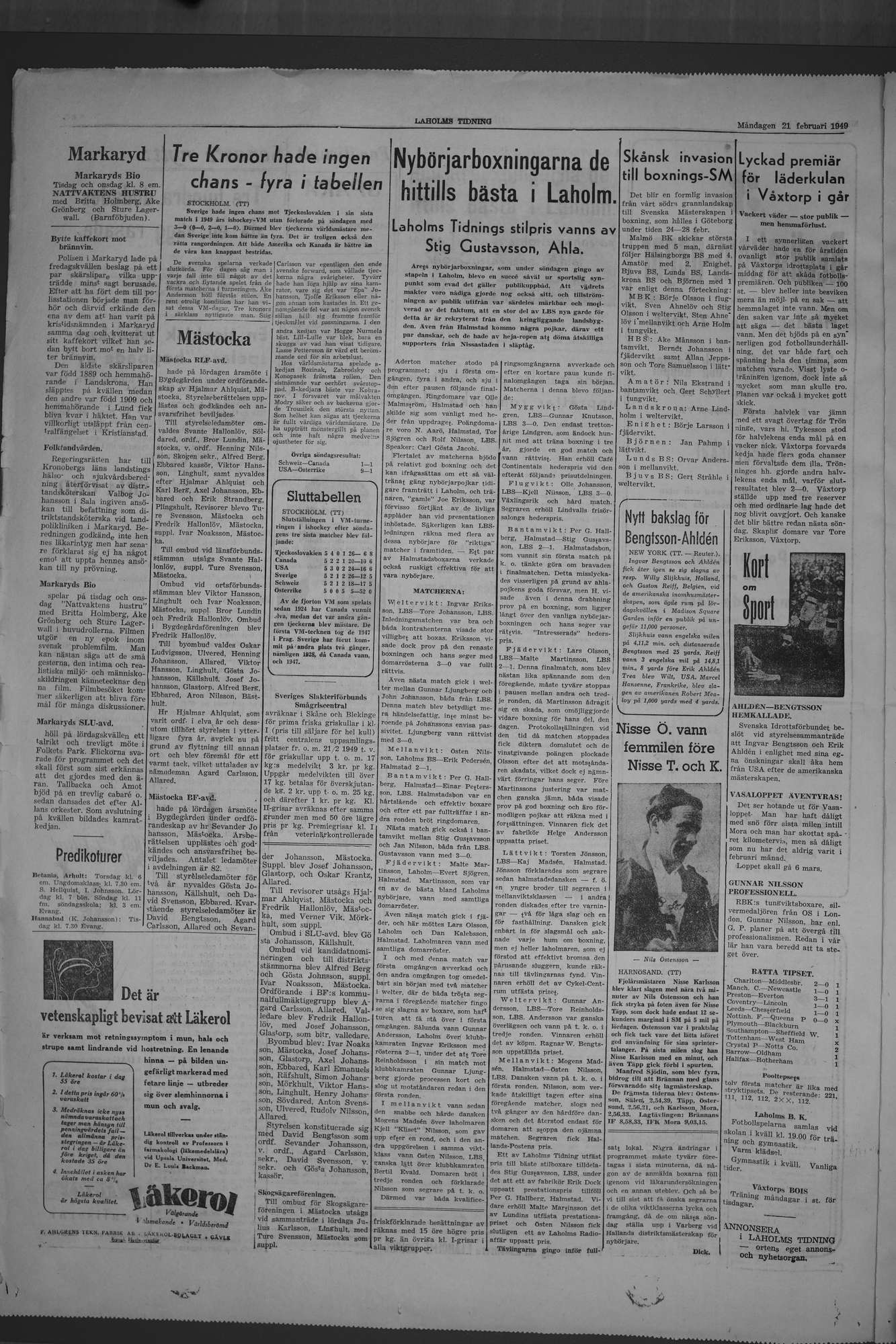 Laholms Tidning Måndag 21 februari 1949, sida 4