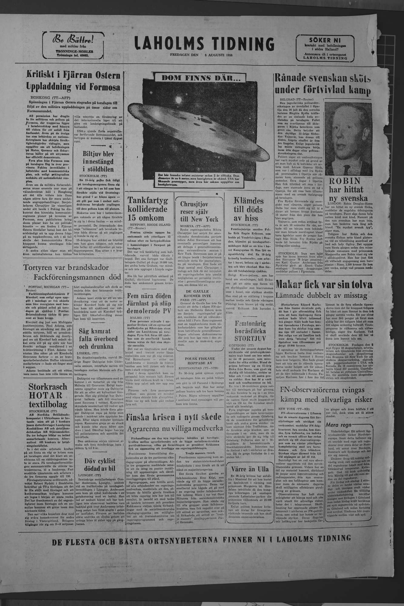 Laholms Tidning Fredag 8 augusti 1958, sida 8