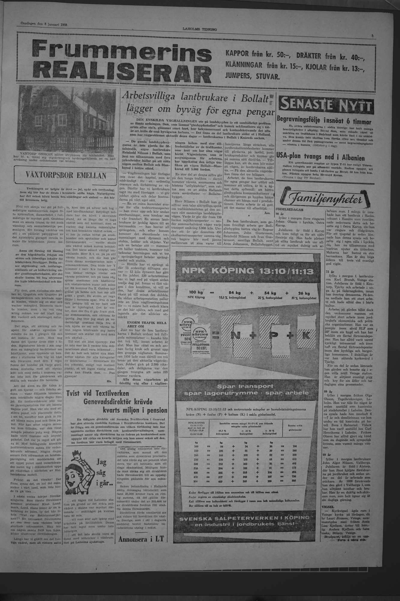 Laholms Tidning Onsdag 8 januari 1958, sida 3
