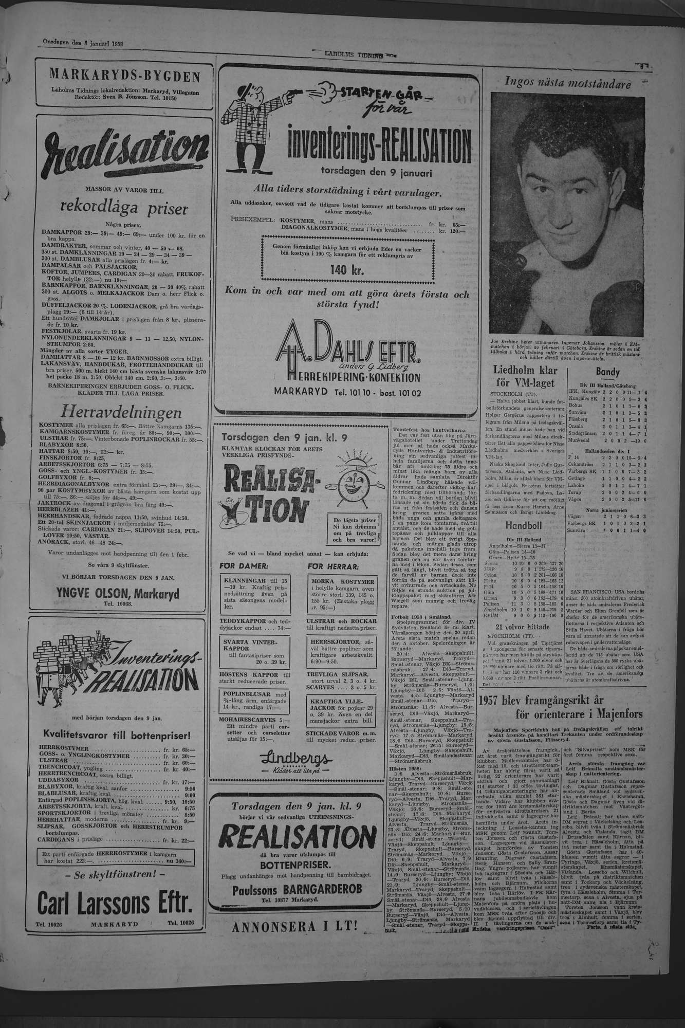 Laholms Tidning Onsdag 8 januari 1958, sida 5