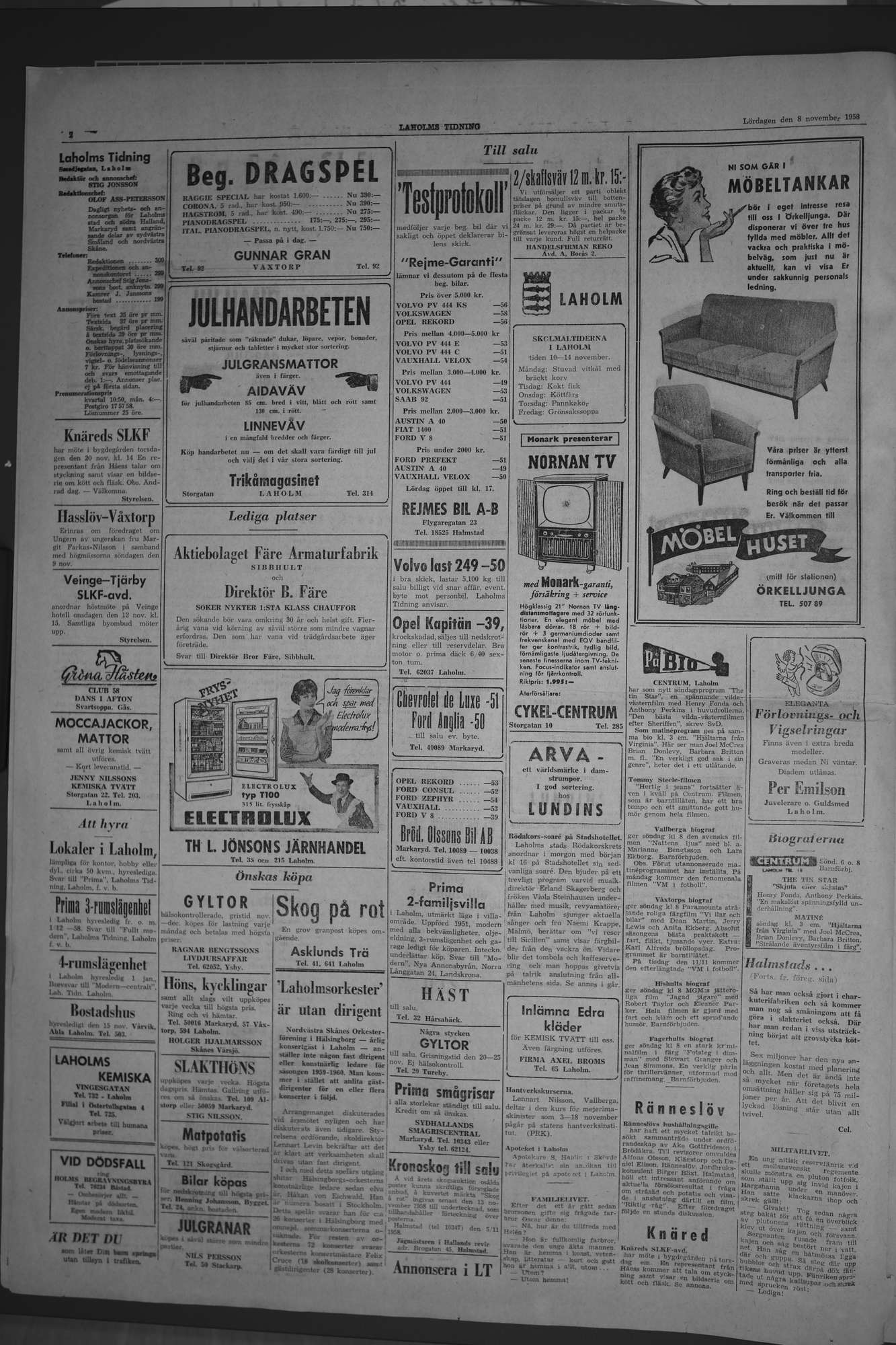 Laholms Tidning Lördag 8 november 1958, sida 2